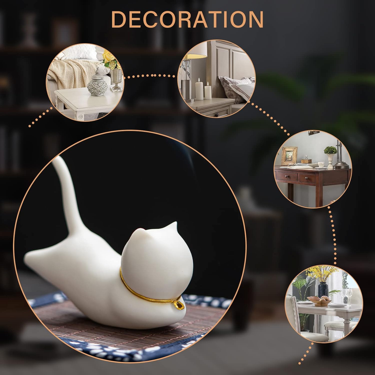 Essen Life Cat Incense Holder Set with 30 Sticks and Bamboo Mat