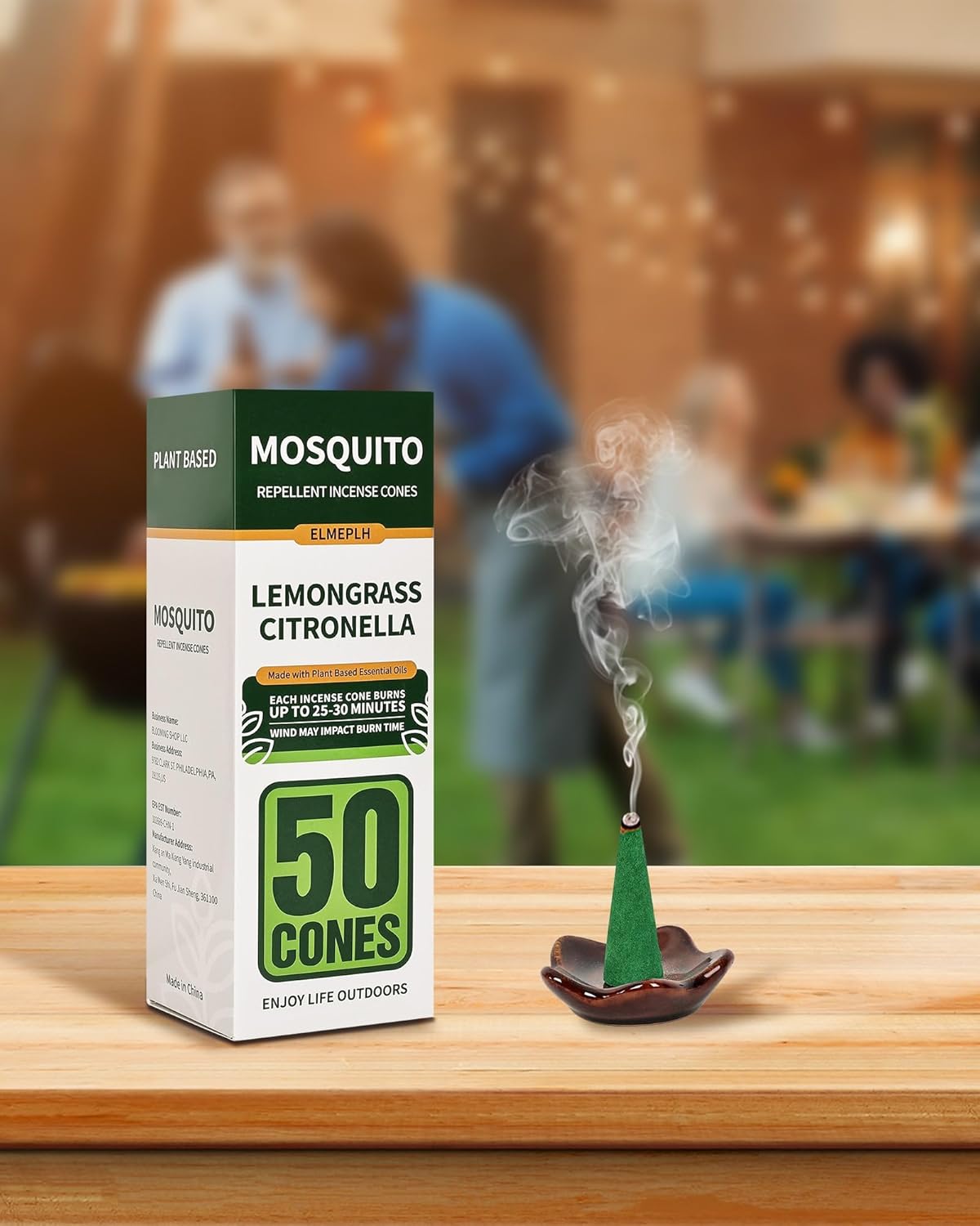 50 Pcs Citronella Incense Cones with 2 Ceramic Dishes