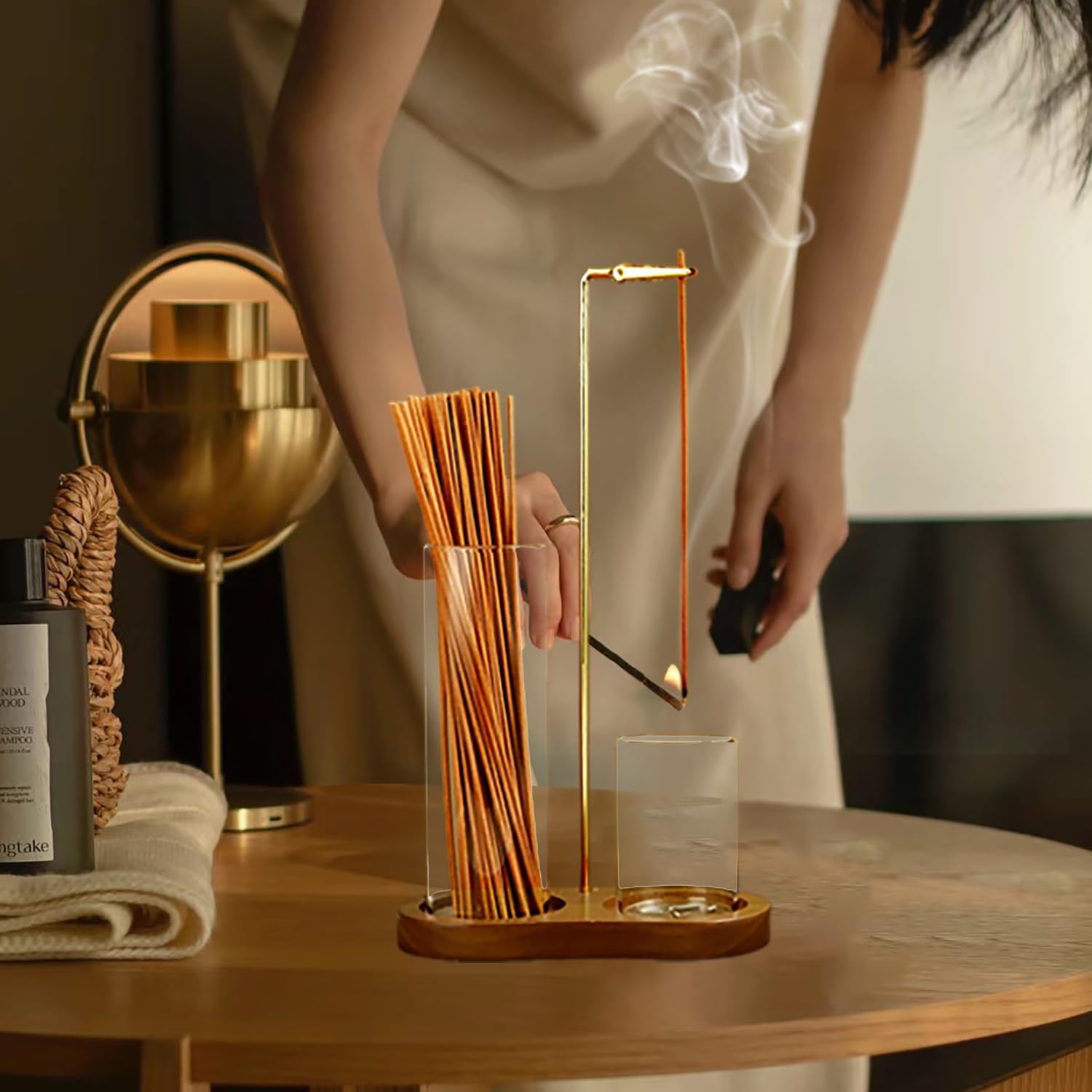 2 in 1 Incense Holder with Glass Ash Catcher and Organizer for Meditation and Home Decor