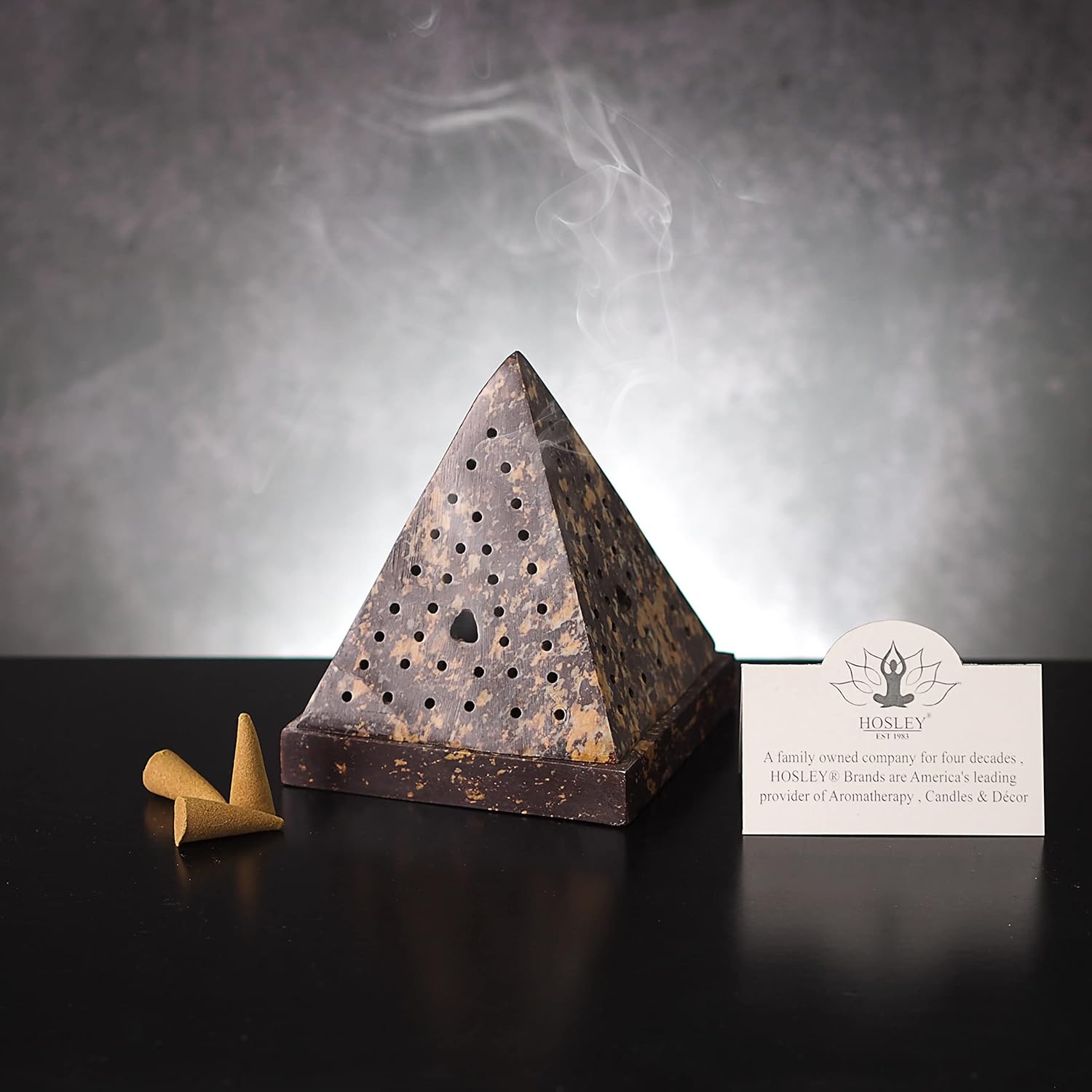 Hosleys 5 Inch High Soapstone Triangle Pyramid Incense Holder