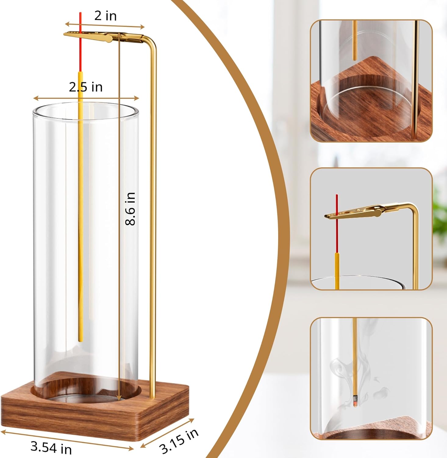 Incense Stick Holder with Glass Ash Catcher 2 Pack