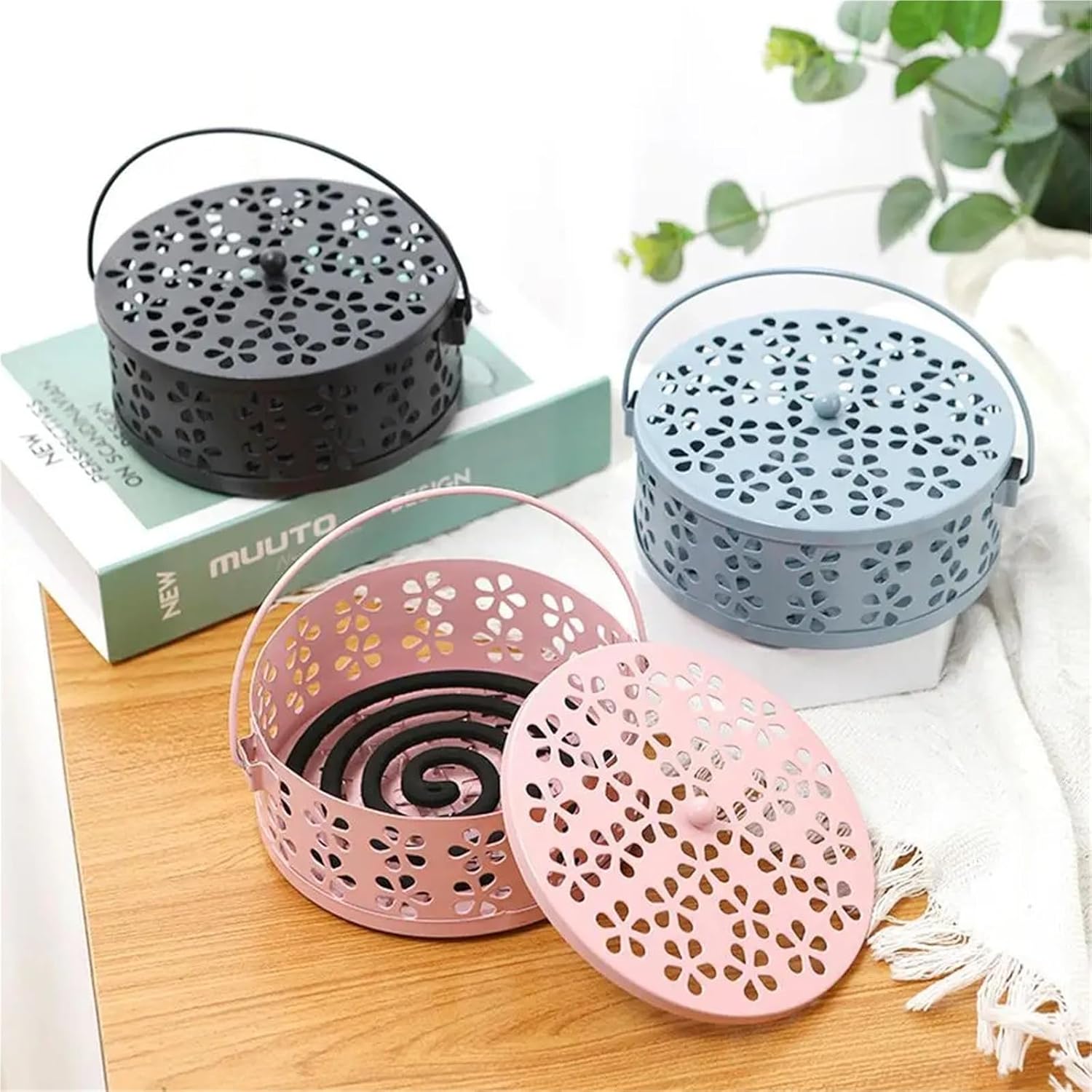 Iron Mosquito Coil Box with Sandalwood Aroma and Ventilation Design