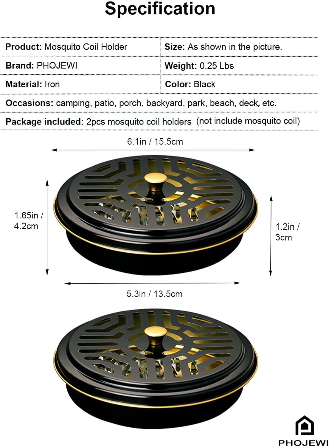 PHOJEWI Mosquito Coil Holder 2 Pack