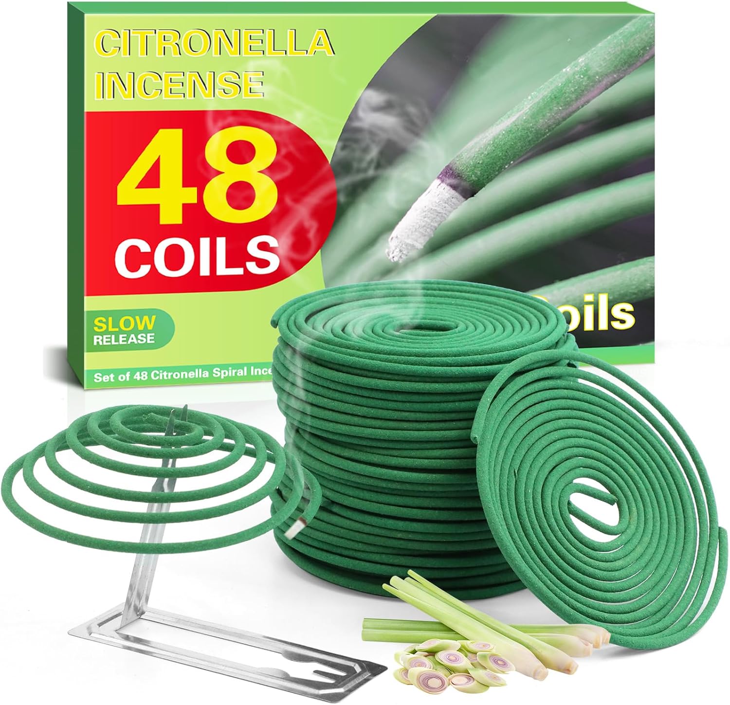 DERDUFT Citronella Incense Sticks with Coil Holder - 48 Pack for Outdoor Use
