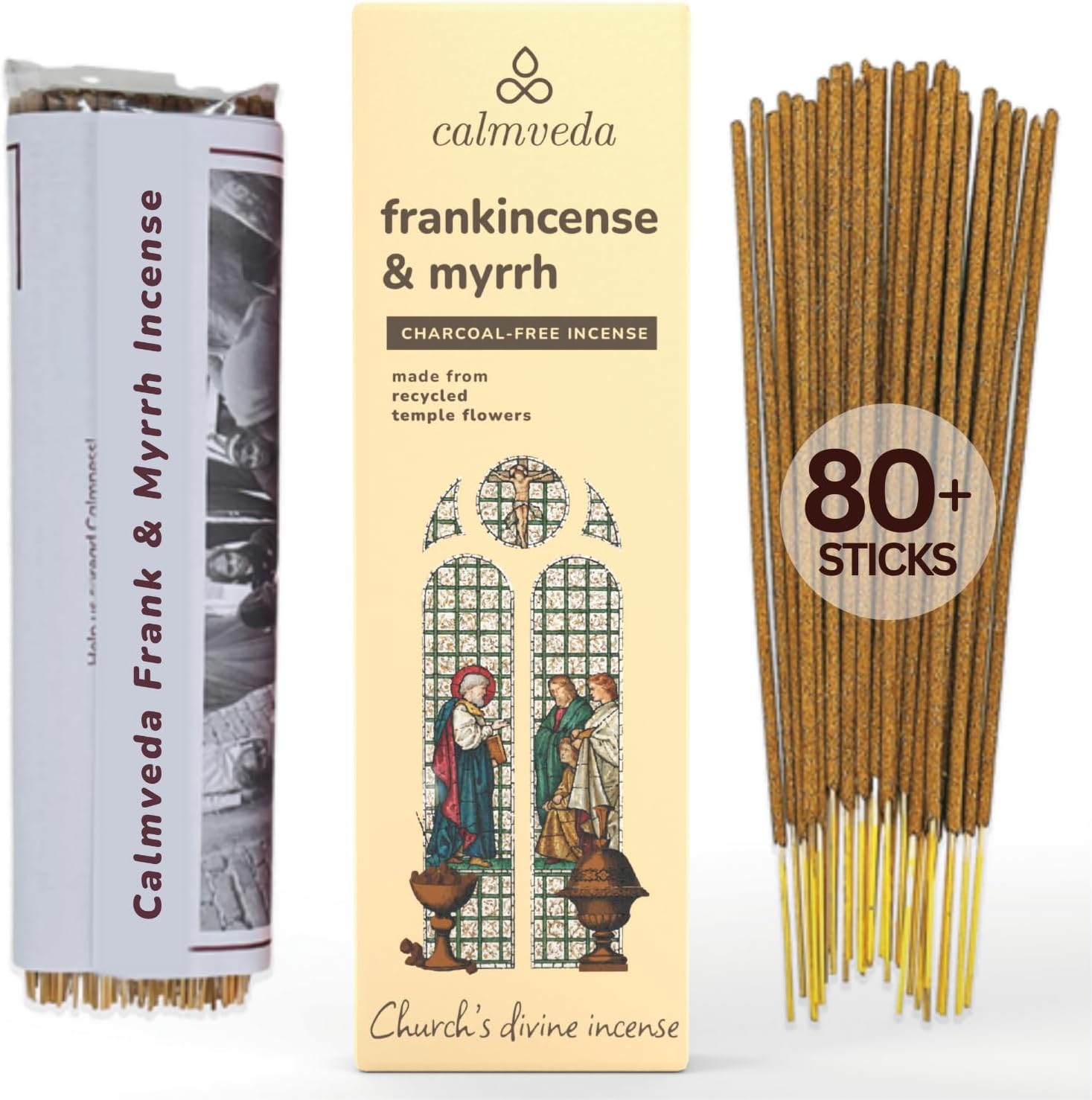 Calmveda Frankincense and Myrrh Incense - 80 Sticks Charcoal Free