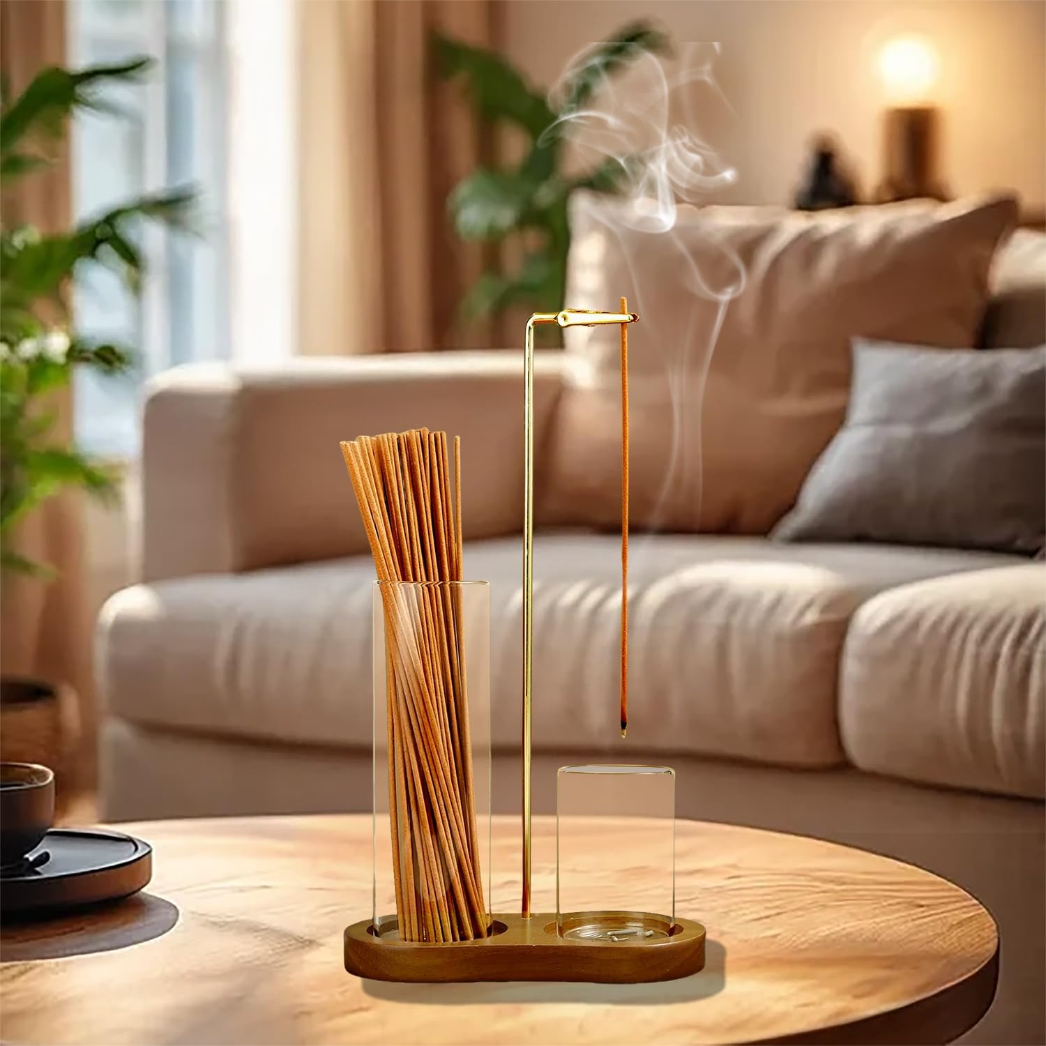 2 in 1 Incense Holder with Glass Ash Catcher and Organizer for Meditation and Home Decor