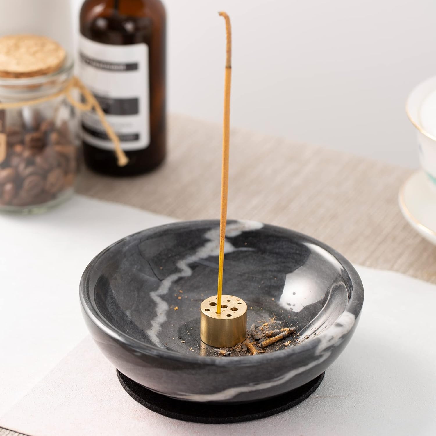 Natural Marble Incense Holder with 9 Holes - Black