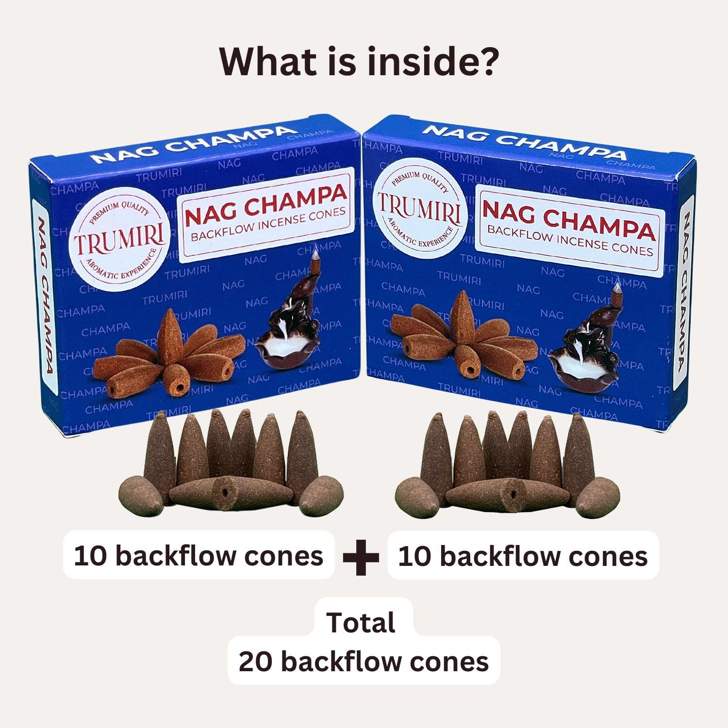 TRUMIRI Nag Champa Backflow Incense Cones - 20 Cone Dual Pack