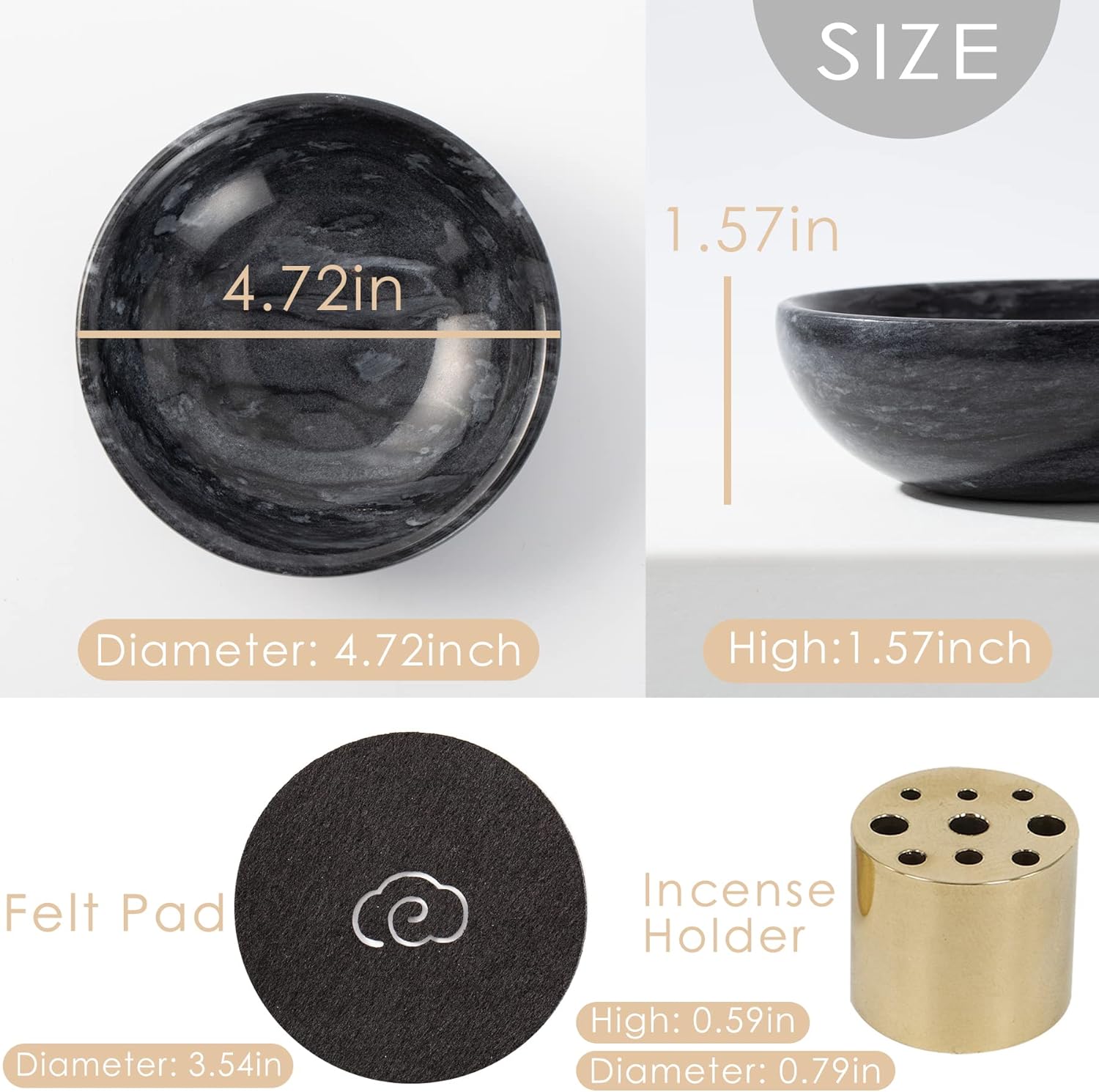 Natural Marble Incense Holder with 9 Holes - Black
