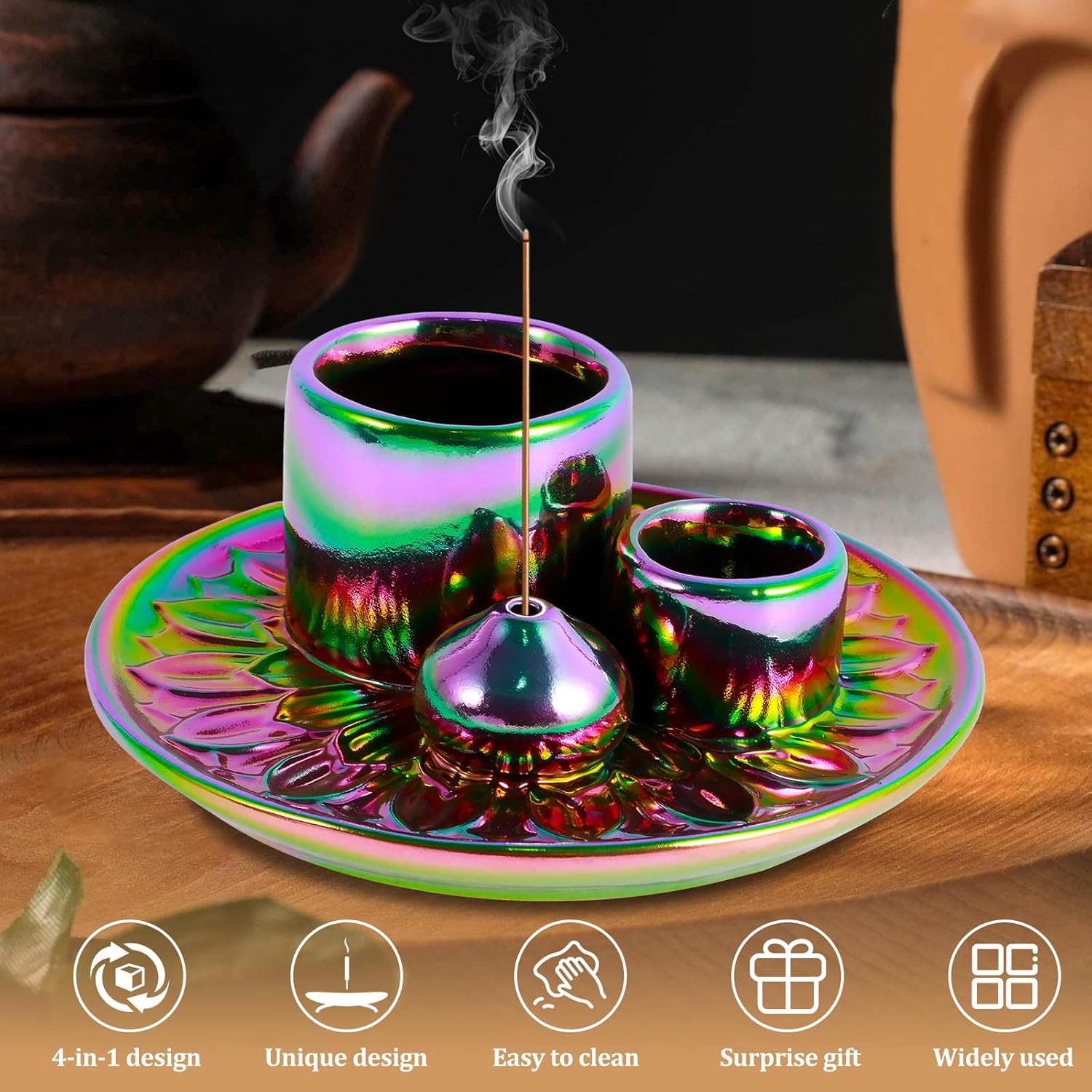 4-in-1 Ceramic Incense Burner Holder for Palo Santo and Sage