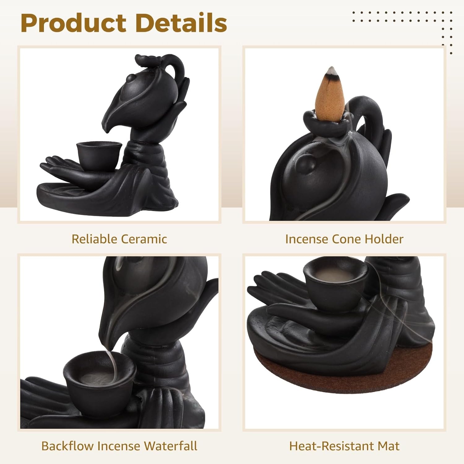 Buddha Hand Incense Burner Set with 100 Cones and Accessories