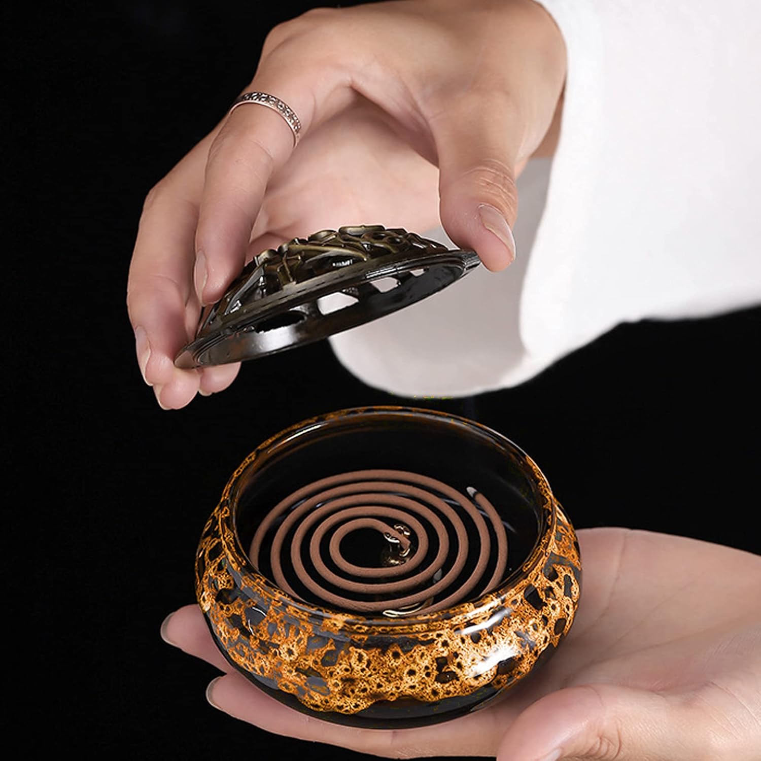 MENGSIYU Incense Cone Burner with Metal Holder and Fireproof Cotton