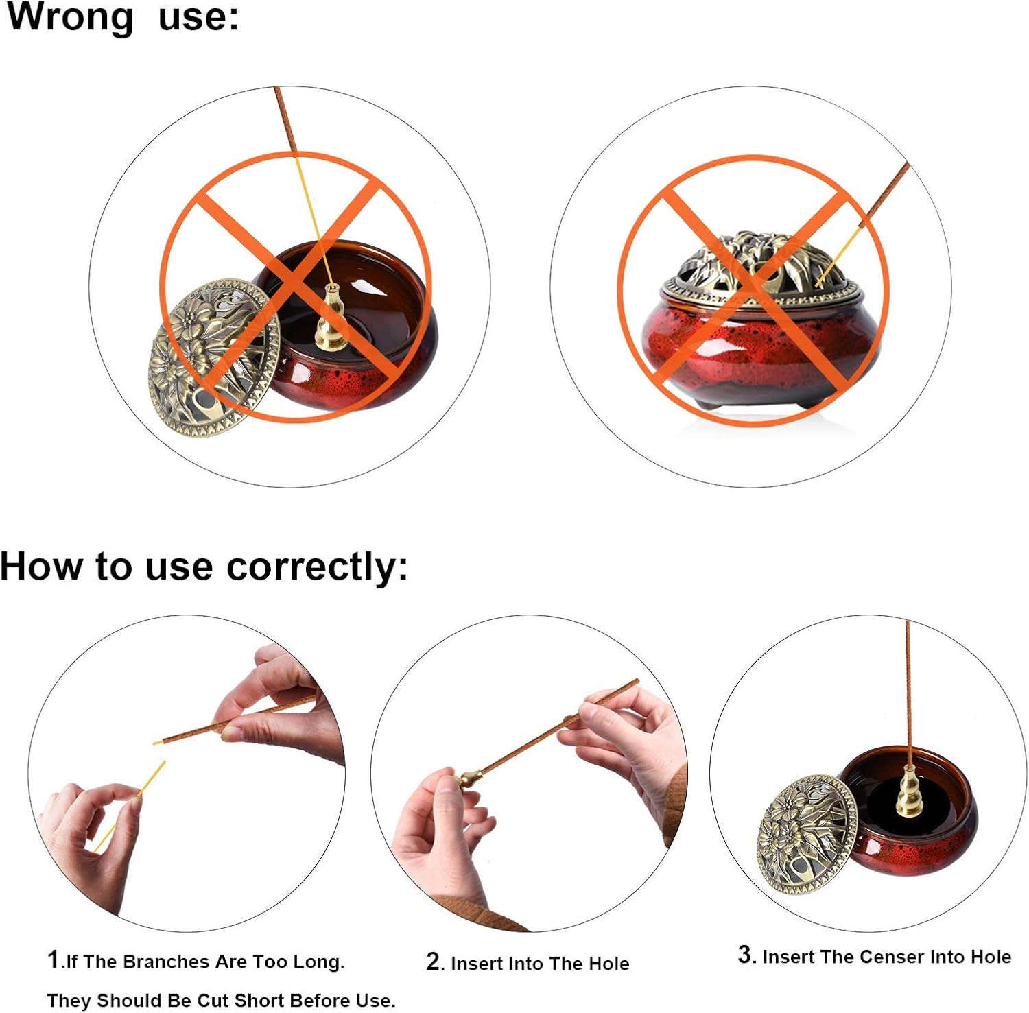 Ceramic Incense Burner with Lid and Brass Holder