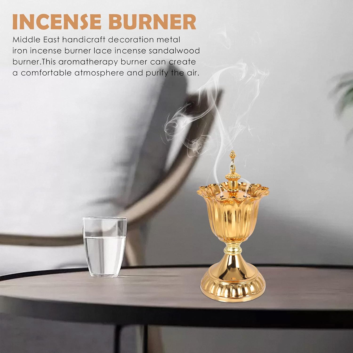 Macrame Decor Incense Burner with Golden Stand