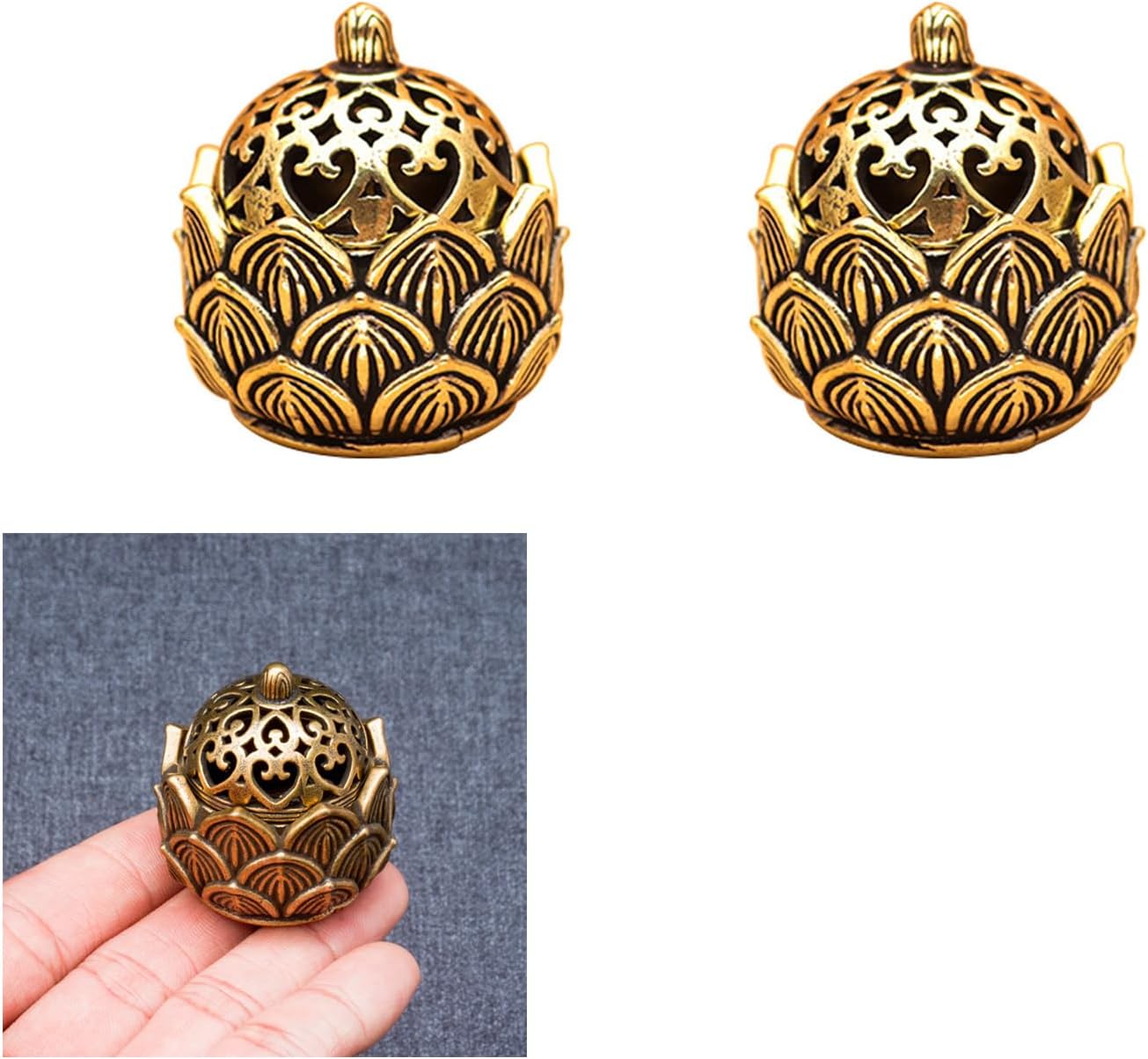 2 Pcs Mini Brass Lotus Incense Holder for Home Decor