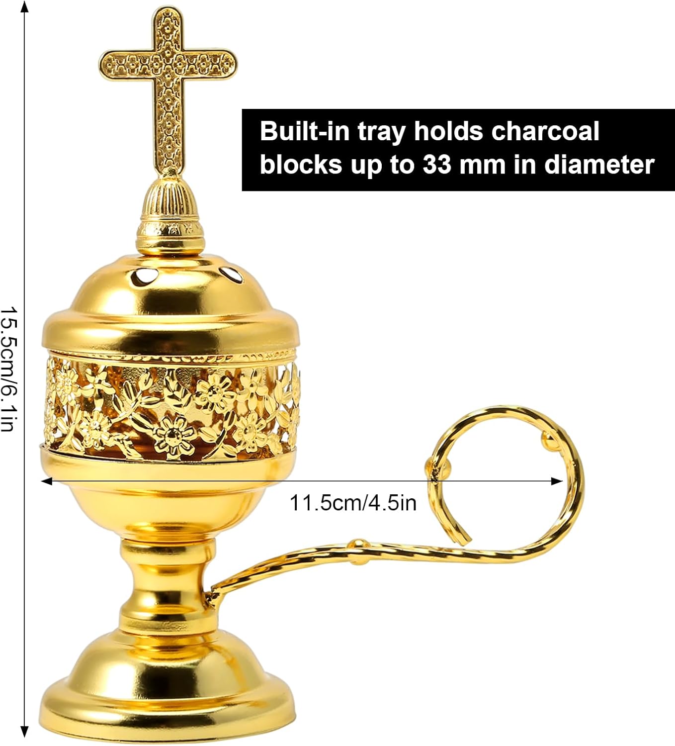 Yawlsow Gold Incense Burner with Cross Design