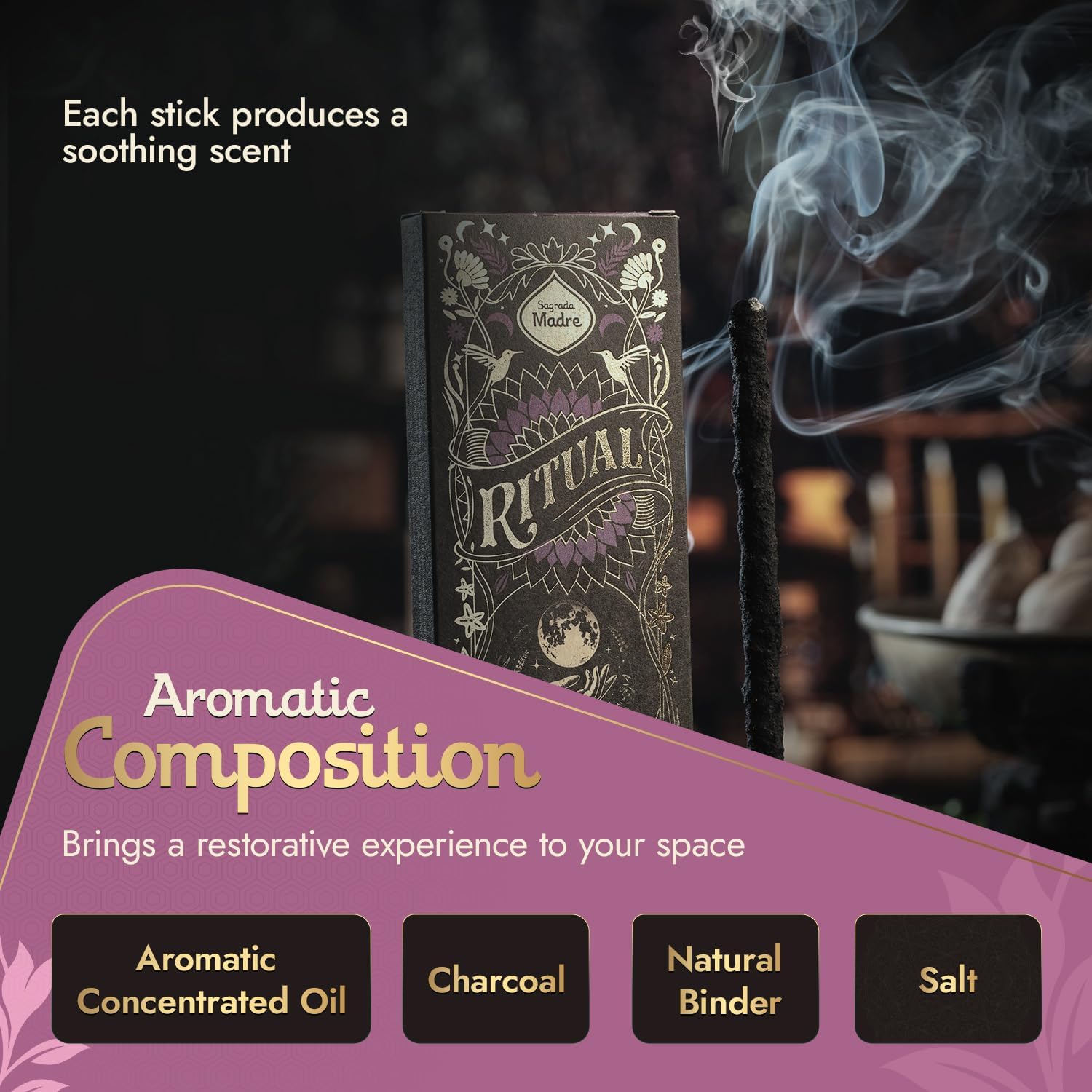 Sagrada Madre Ritual Full Moon Incense Sticks 6 Pack 9 Inches Natural Aromatic