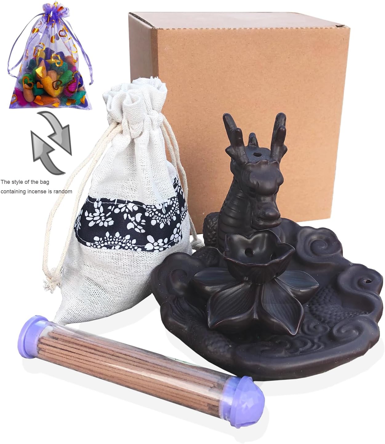 Dragon Incense Burner with Waterfall Effect and Decorative Design