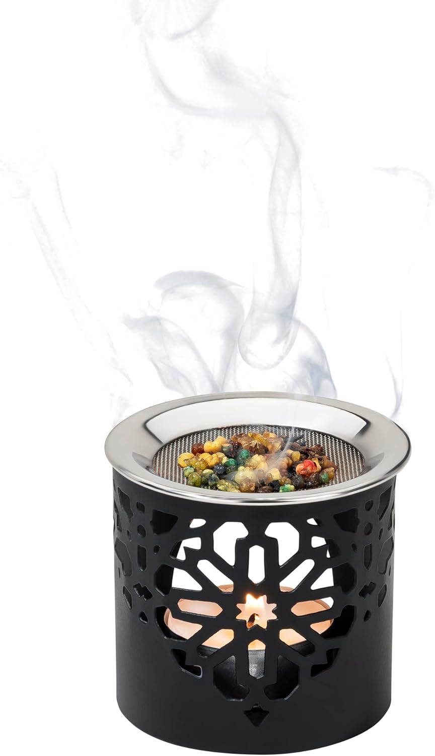 Frankincense Incense Burner with Tealight - Durable Black Iron 236 Inches Tall - Handcrafted Aromatic Censer