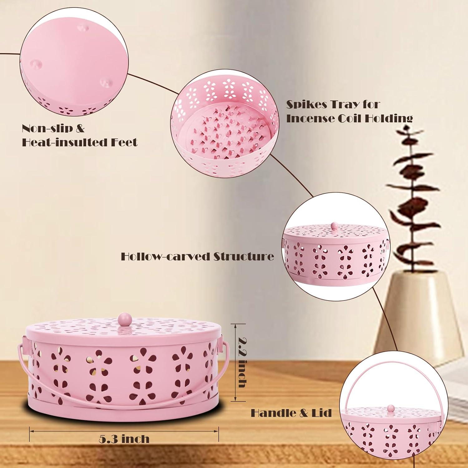 Spiral Coil Incense Burner Holder with Handle Pink