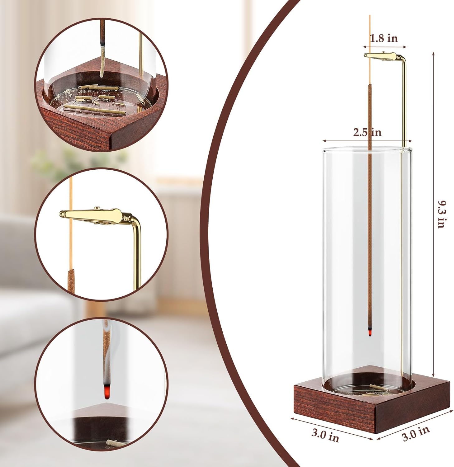 MACUSOO Incense Holder with 20 Sticks and Glass Ash Catcher