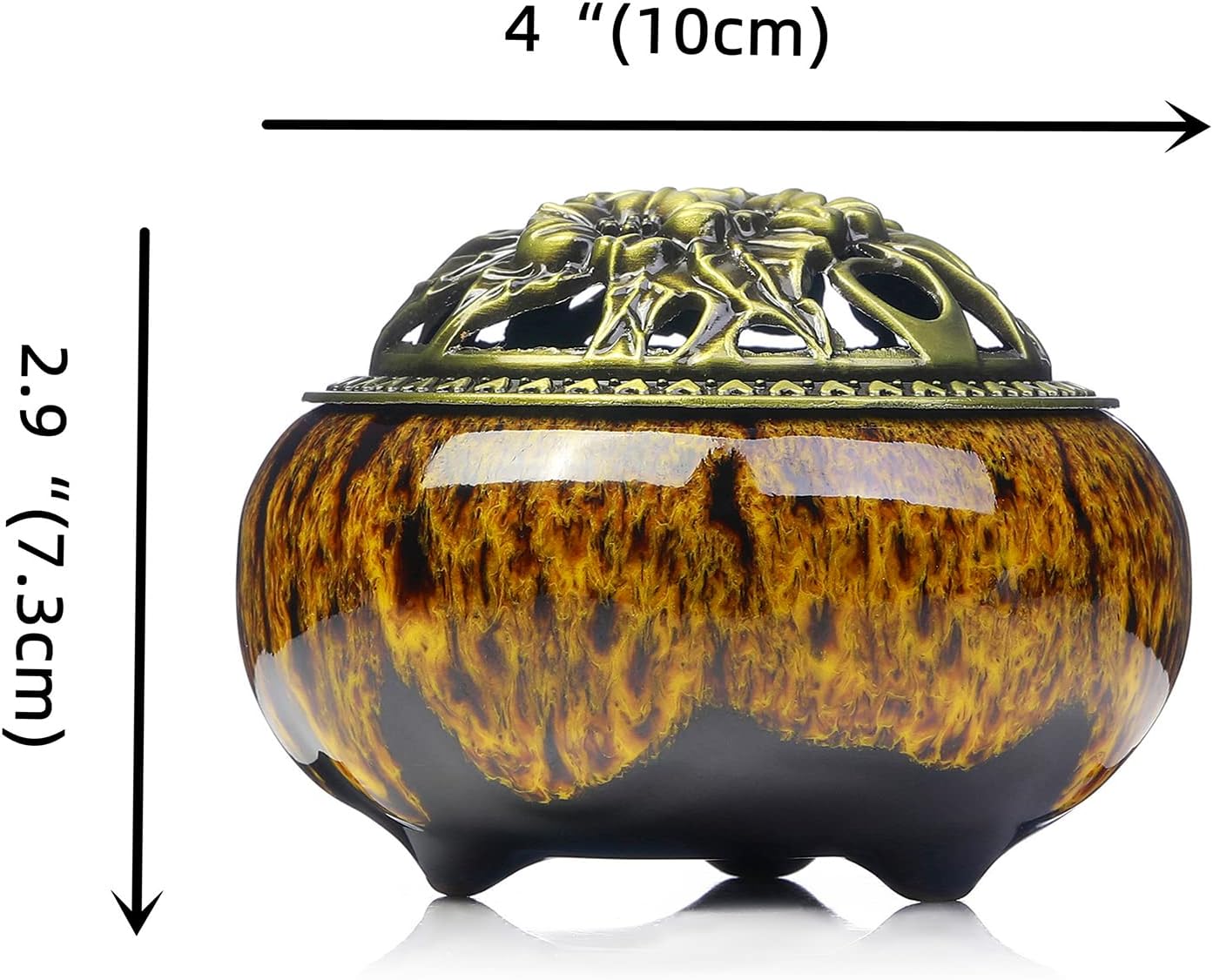 LamDawn Incense Burner with Calabash Holder - Kiln-Colored Yellow Porcelain