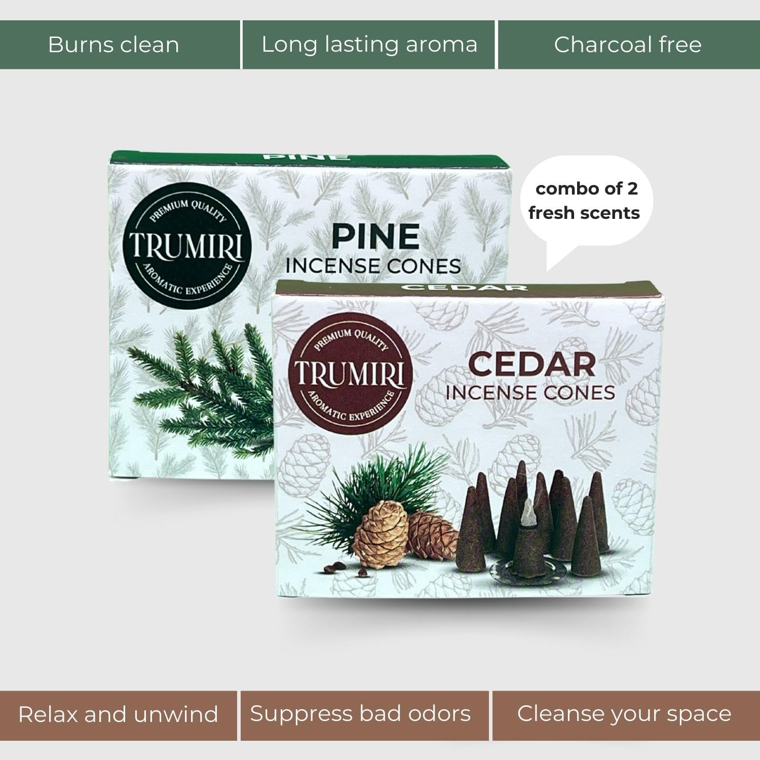 TRUMIRI Incense Cones - 20 Pack 10 Cedar 10 Pine