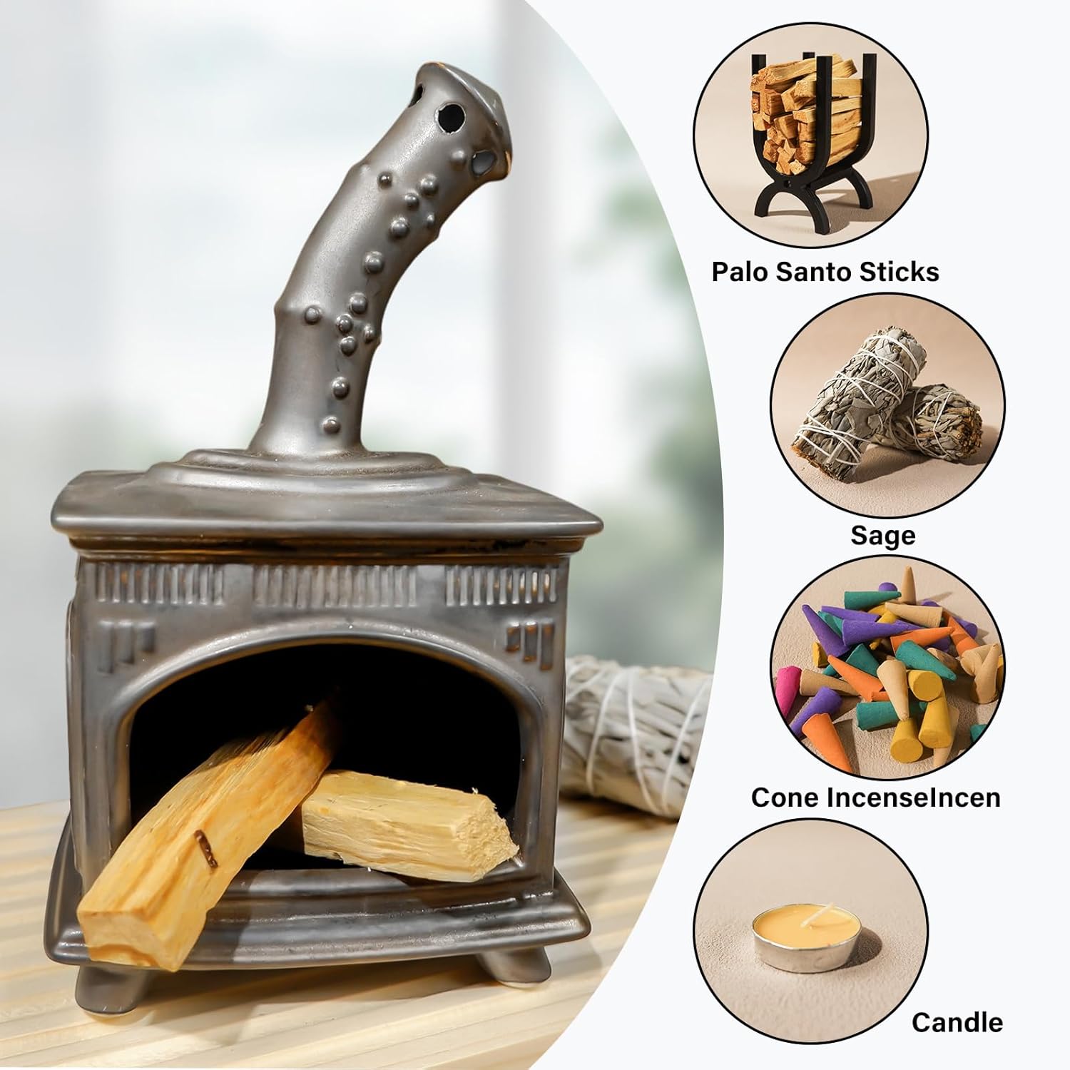 Handmade Ceramic Palo Santo Holder - Fireplace Style