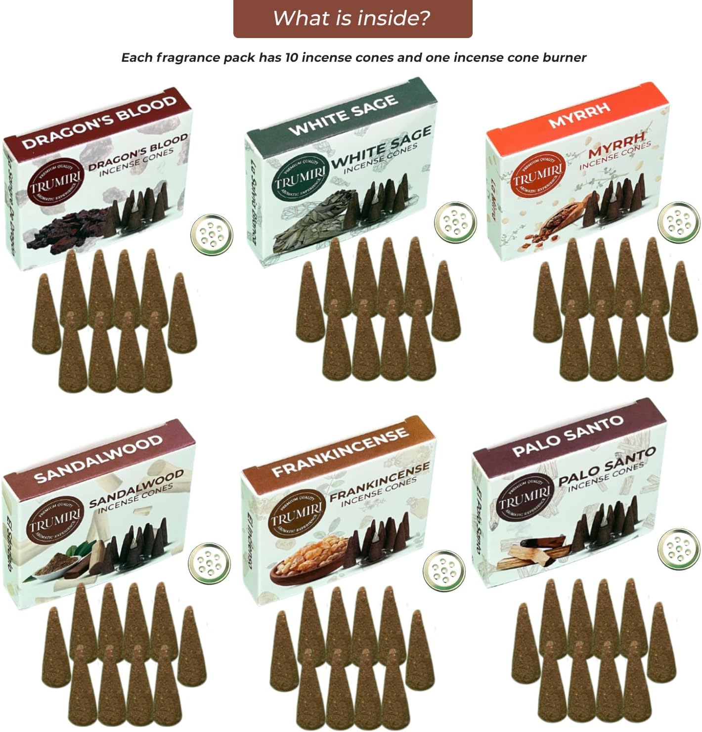 Trumiri Woody Incense Cones Variety Pack 60 Pieces