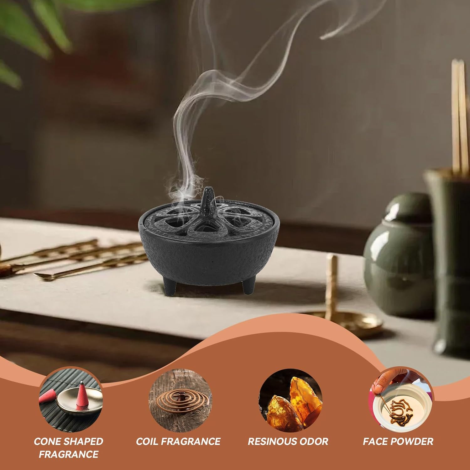 Gsycle Incense Burner Cast Iron Lotus Shape Censer With Lid