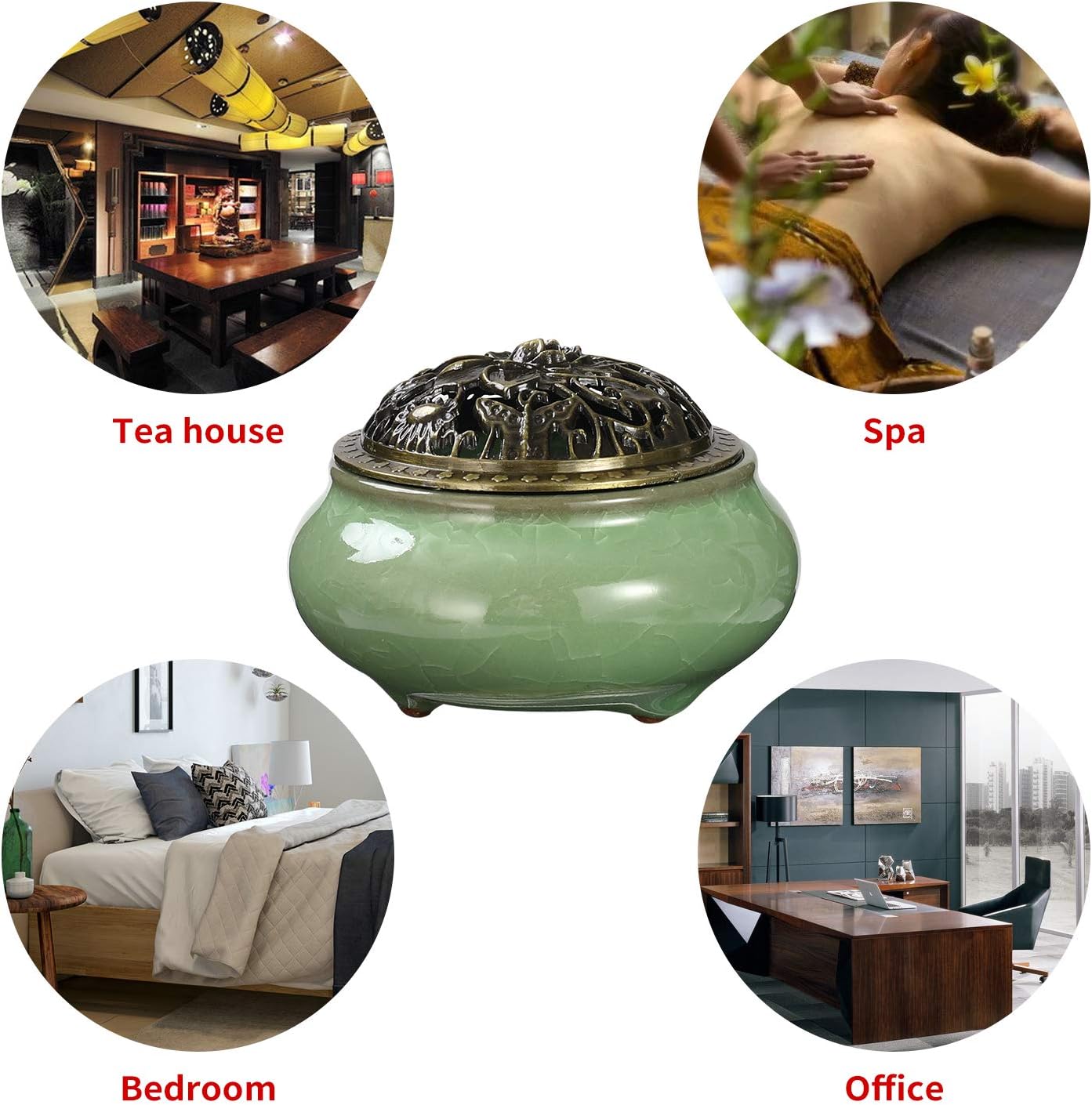 Miupoo Brass Incense Holder Ceramic Censer with Stand