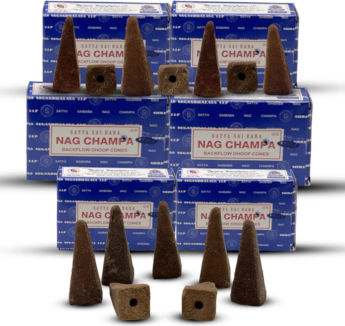 Nag Champa Incense Cones with Mat - Pack of 6