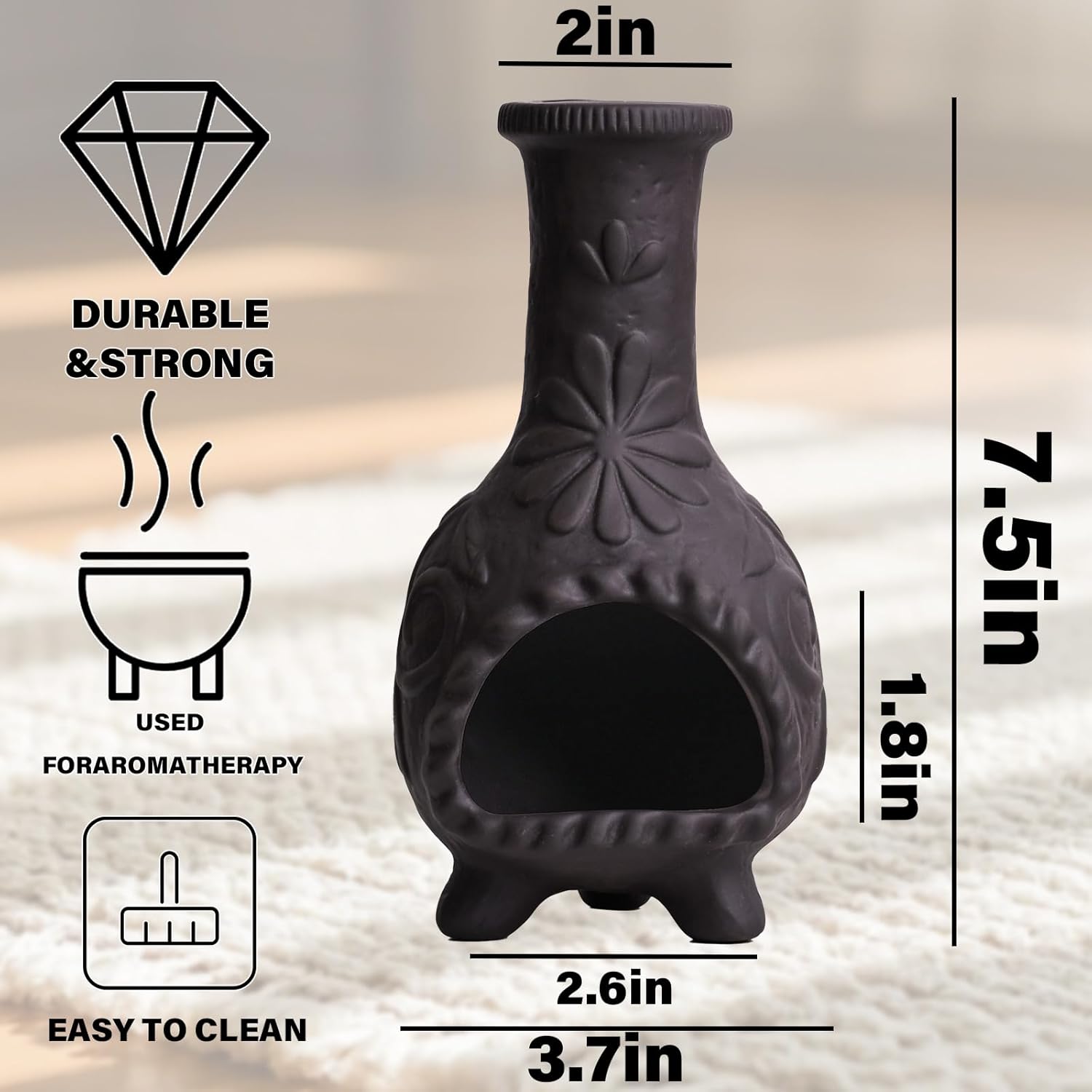 Elegant Handmade Black Palo Santo Holder for Incense and Sage