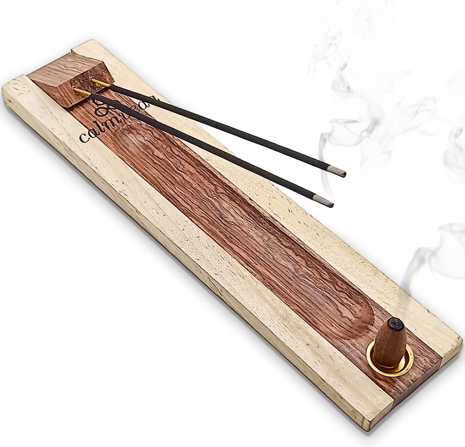 Rosewood Incense Holder for Sticks - 11 Inch Dual Burners with Cone Holder