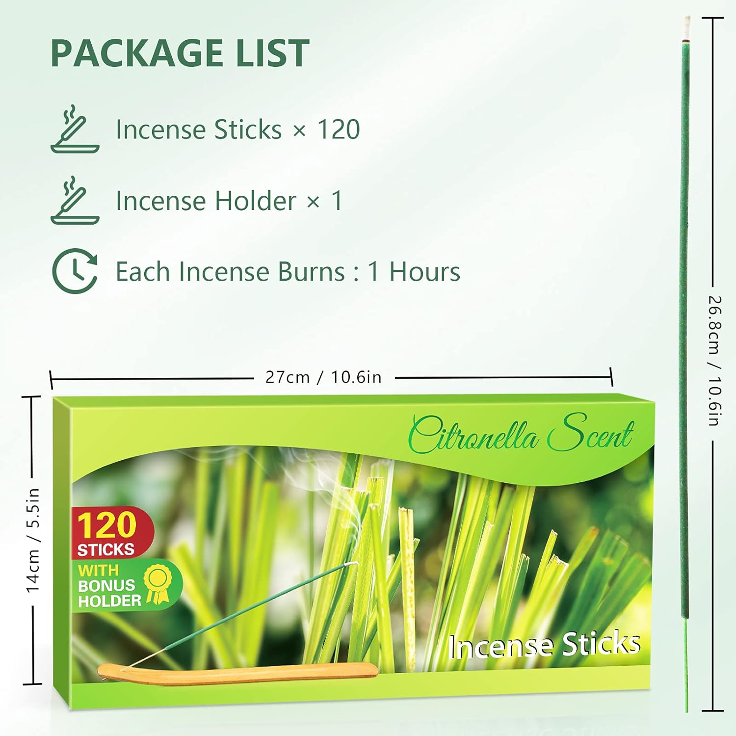 STRN Citronella Incense Sticks with Holder - 120 Sticks per Box