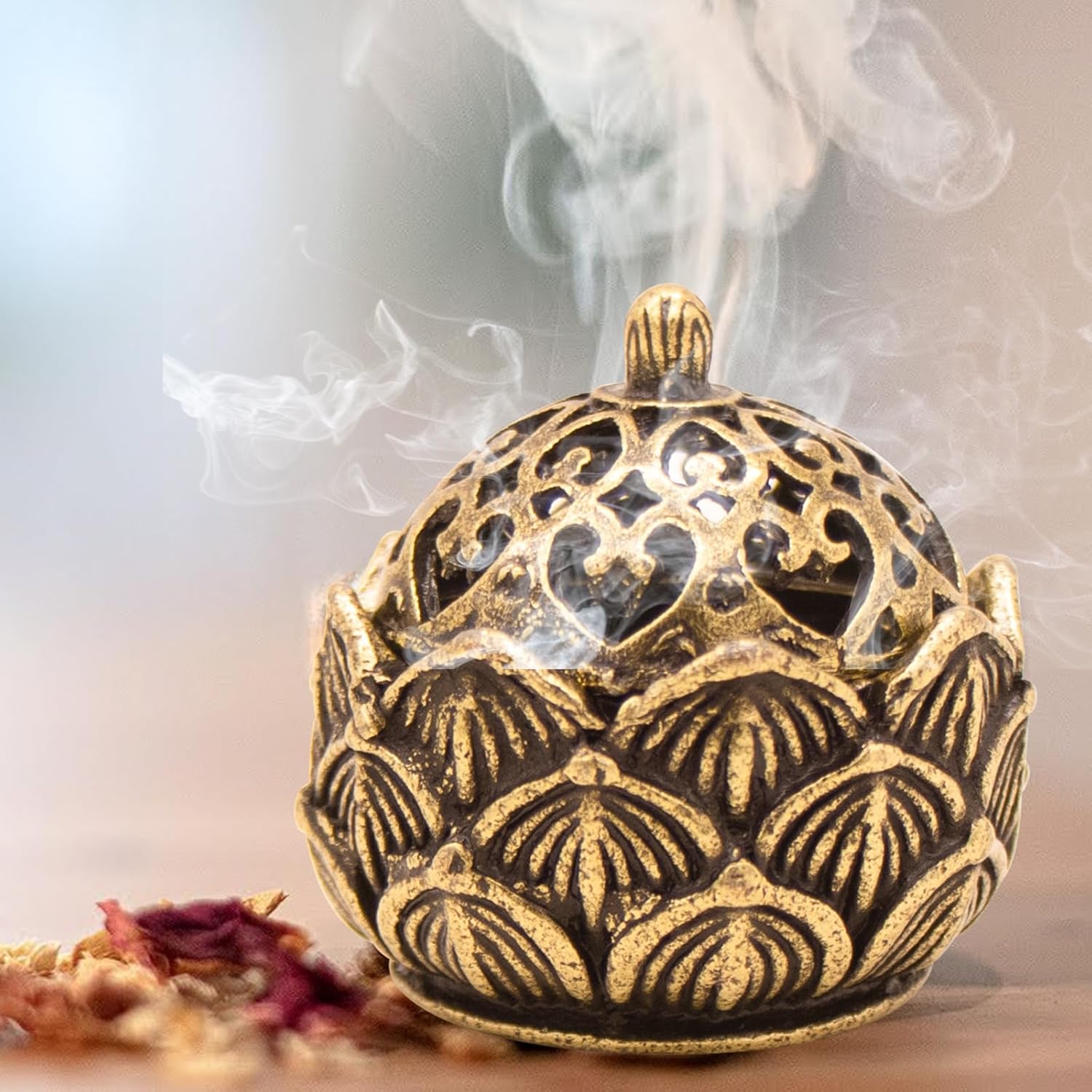 2Pcs Mini Brass Lotus Flower Incense Holder Decor