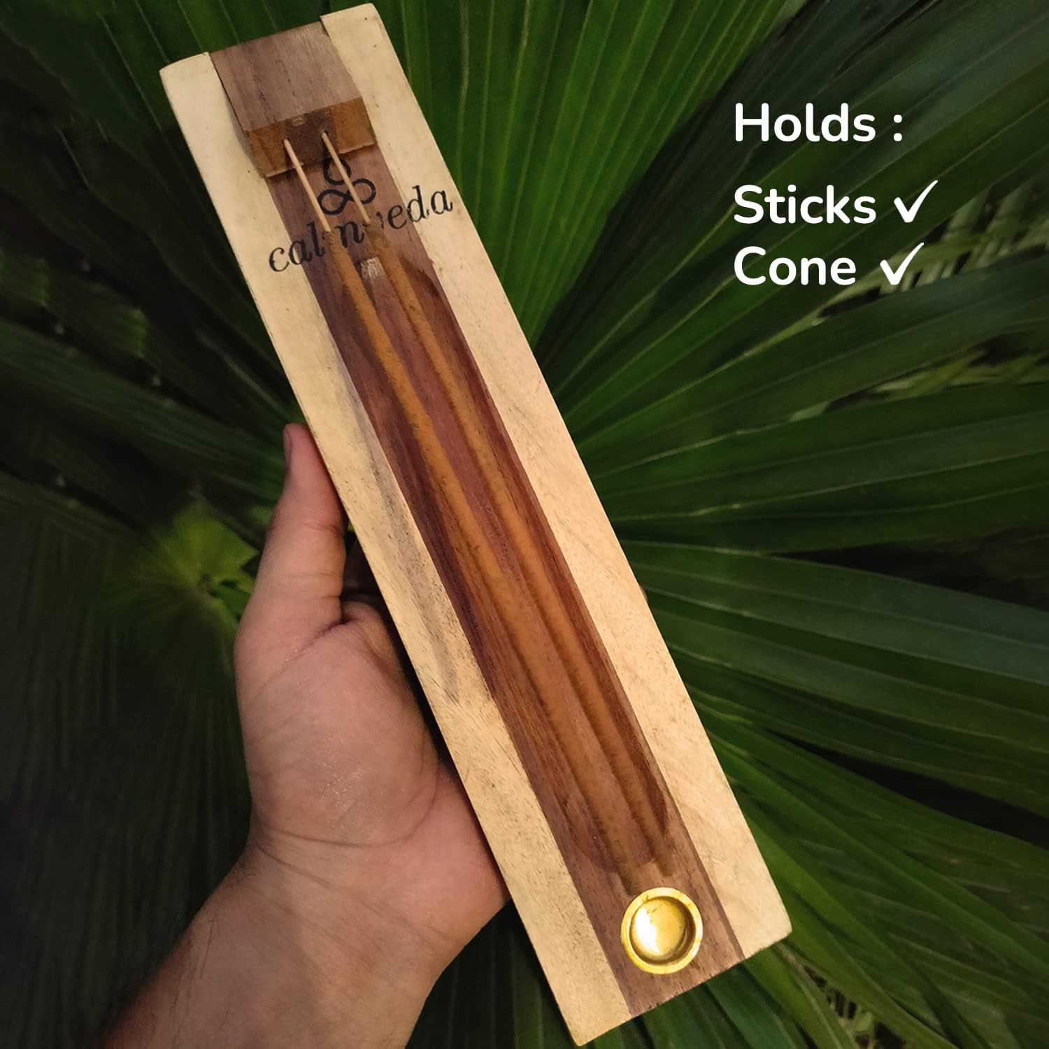Rosewood Incense Holder for Sticks - 11 Inch Dual Burners with Cone Holder