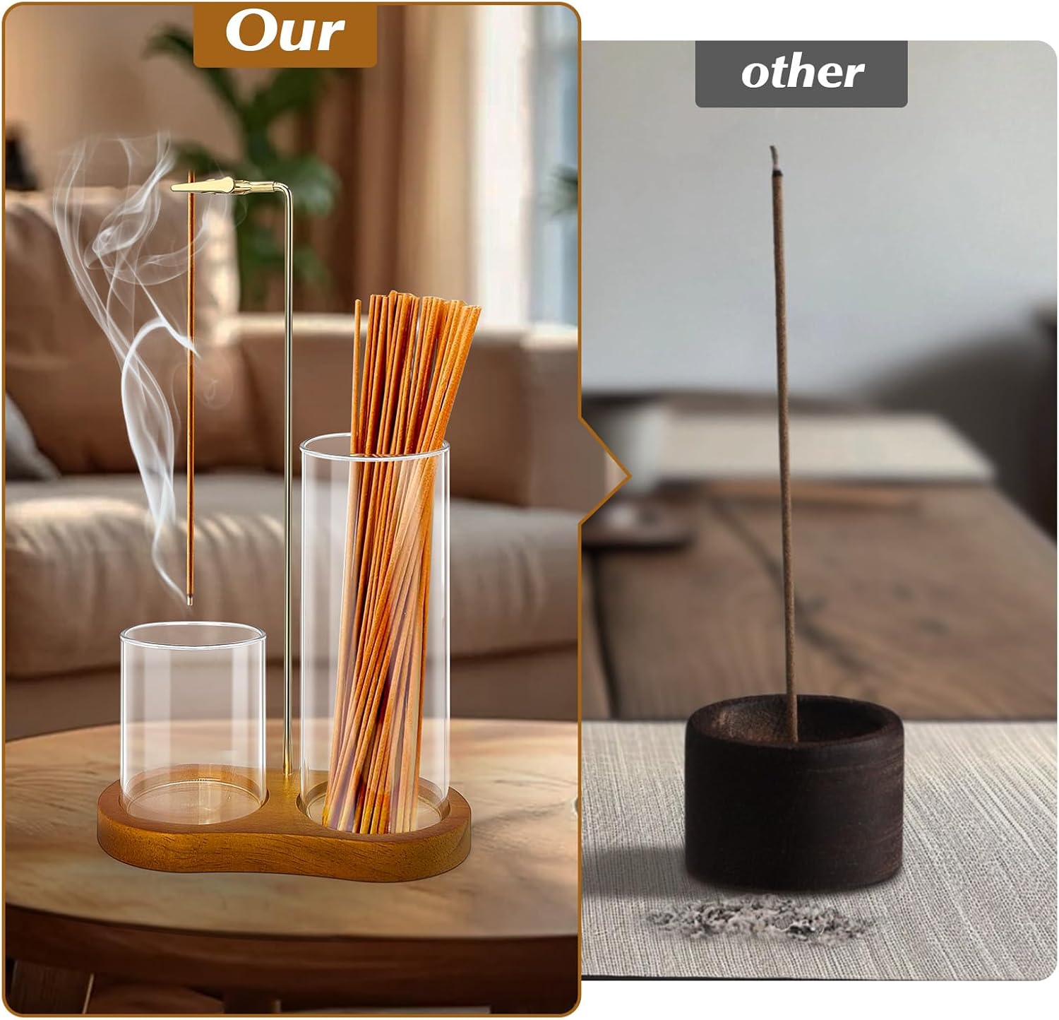 2 in 1 Incense Holder with Glass Ash Catcher and Metal Clip