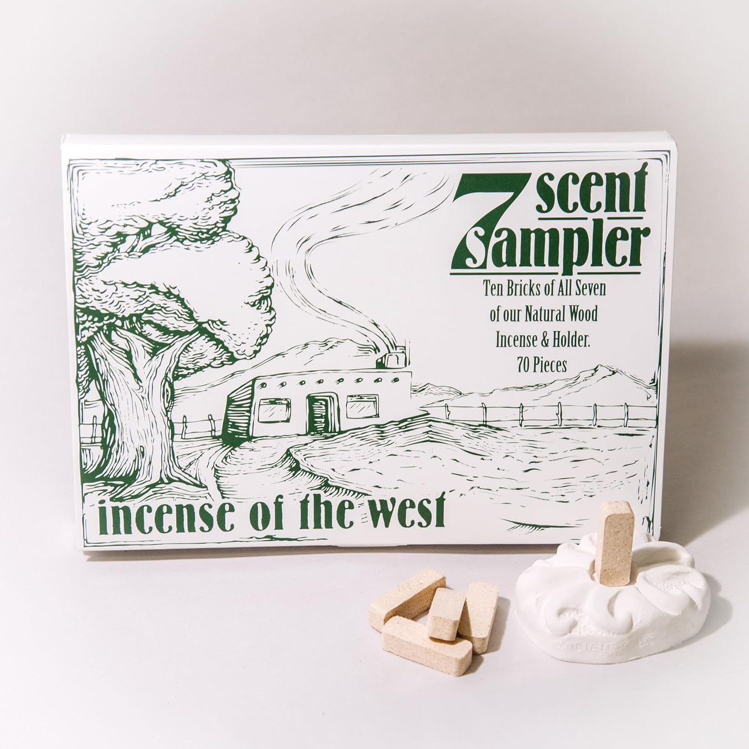 7 Natural Wood Incense Sample Set with Burner - Made in the USA