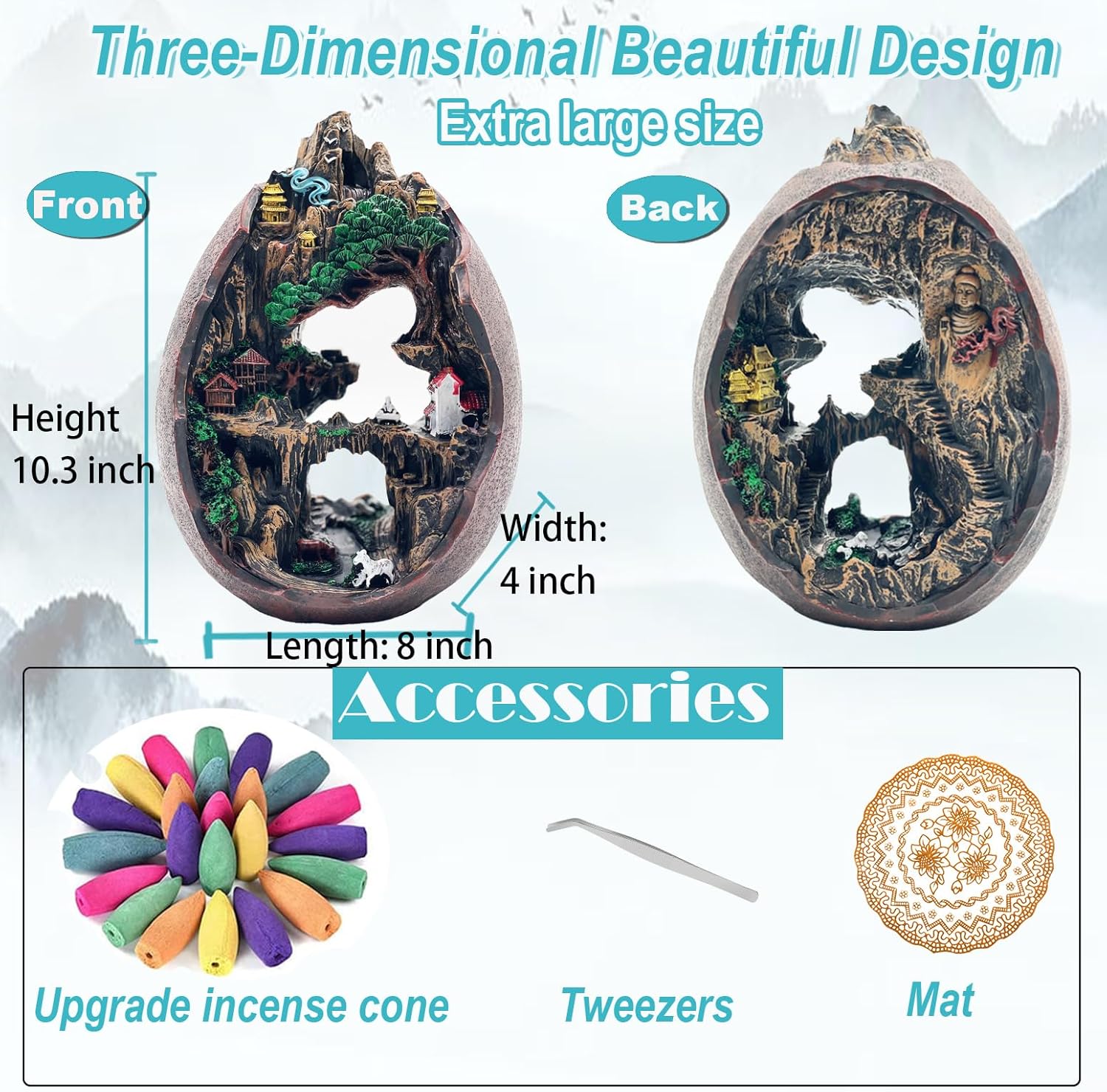 Mountain Waterfall Incense Burner with 2 Sides