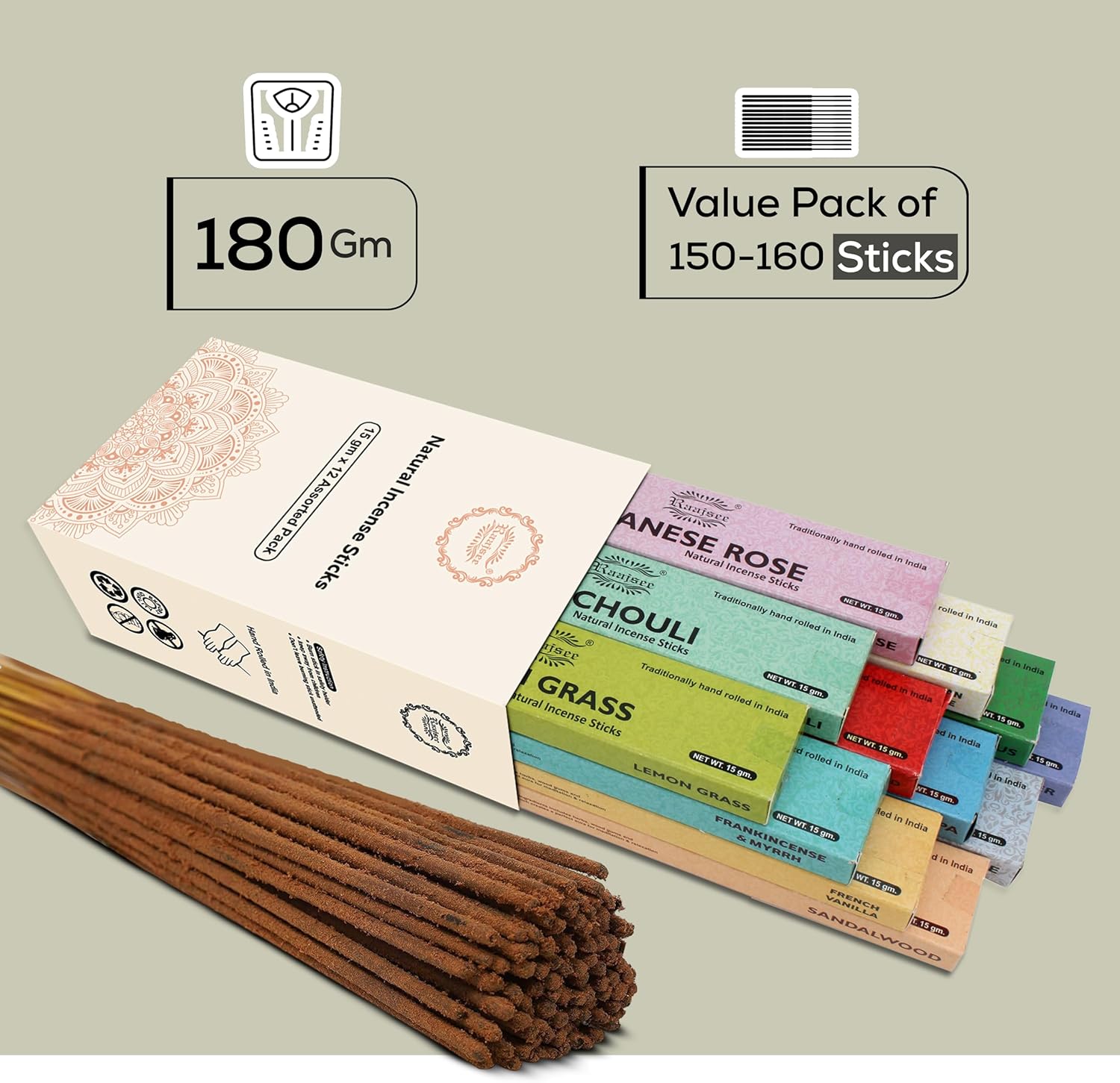 Raajsee Incense Sticks Assorted Pack 12 Count
