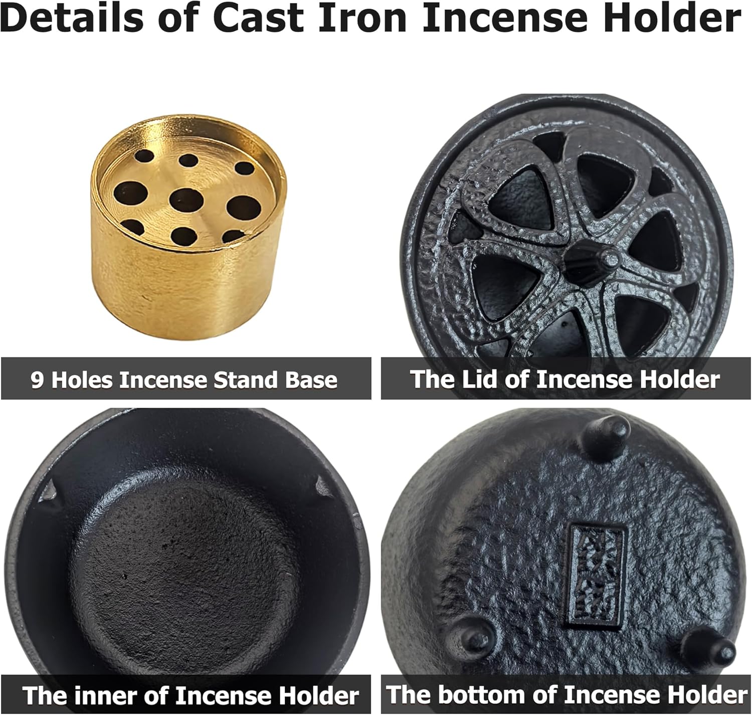 Small Cast Iron Incense Burner with Decorative Lid