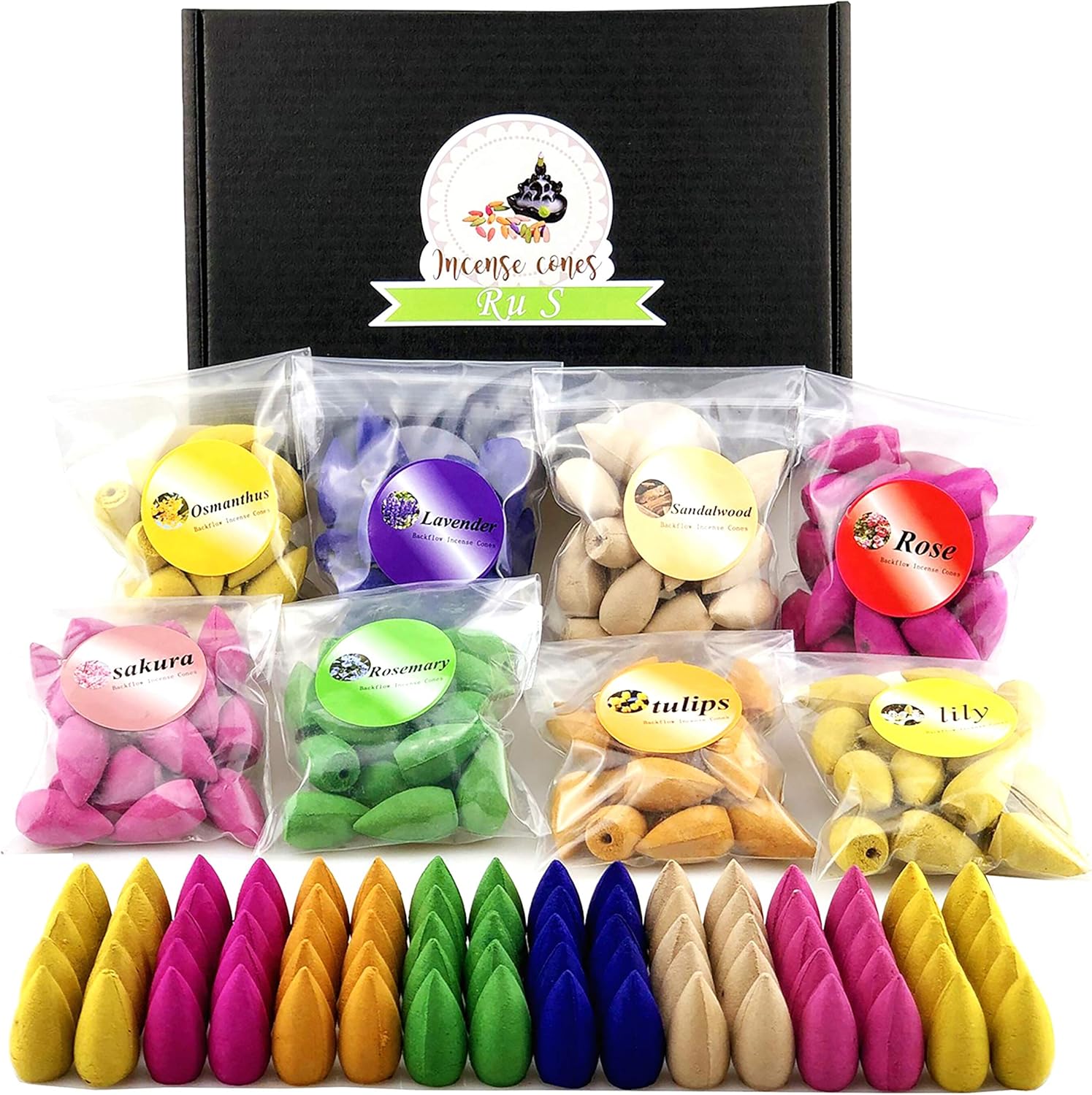 152 Pcs Backflow Incense Cones 8 Mixed Natural Scents
