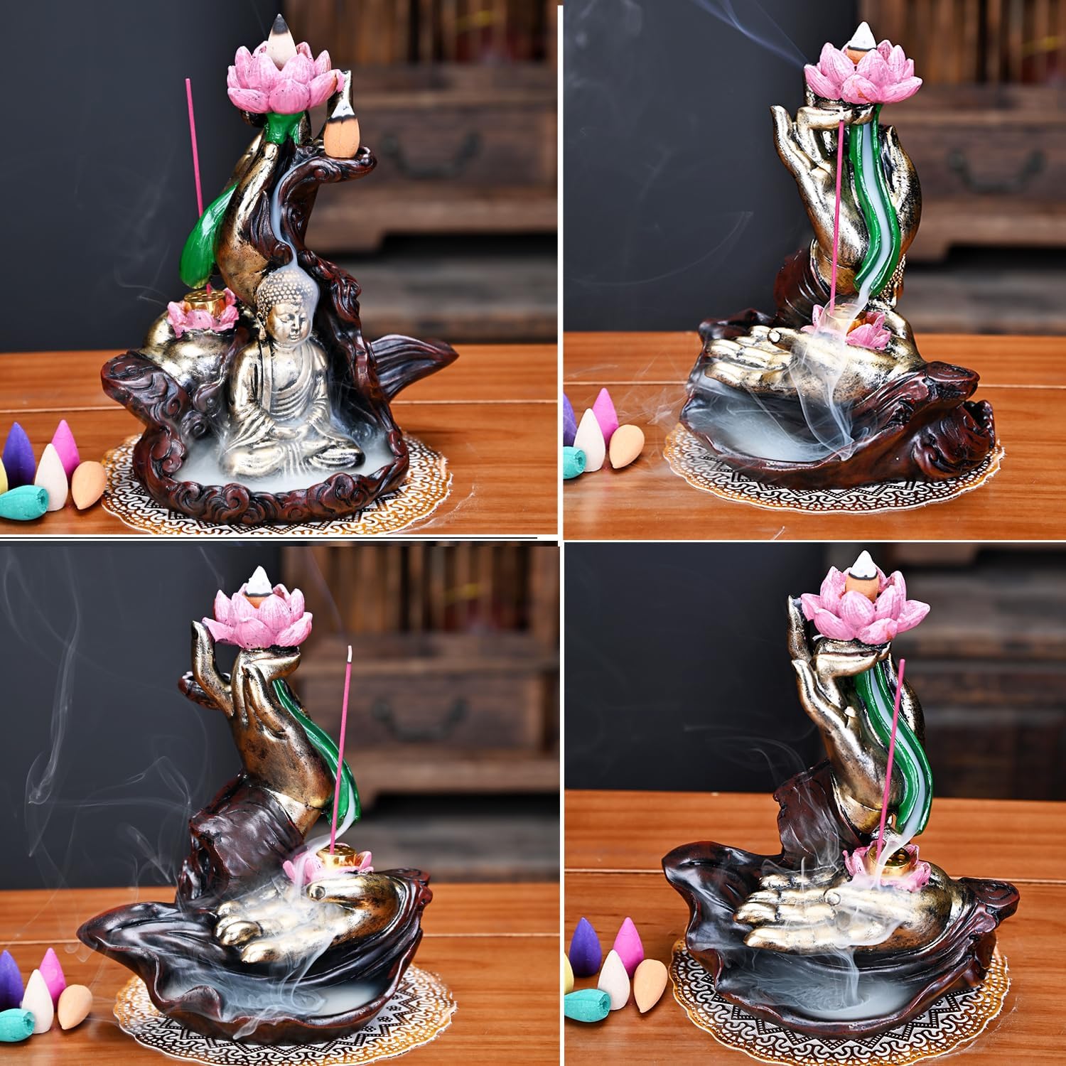 Waterfall Incense Burner with Lotus Design