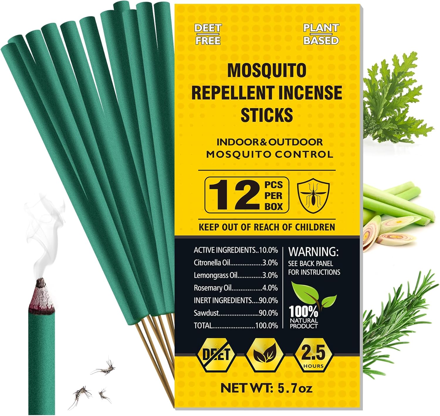 BugBai Mosquito Repellent 12 Pack Incense Sticks