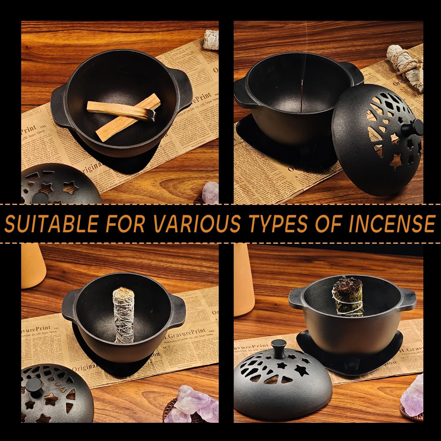 Cast Iron Incense Burner Mini Cauldron for Sage and Charcoal