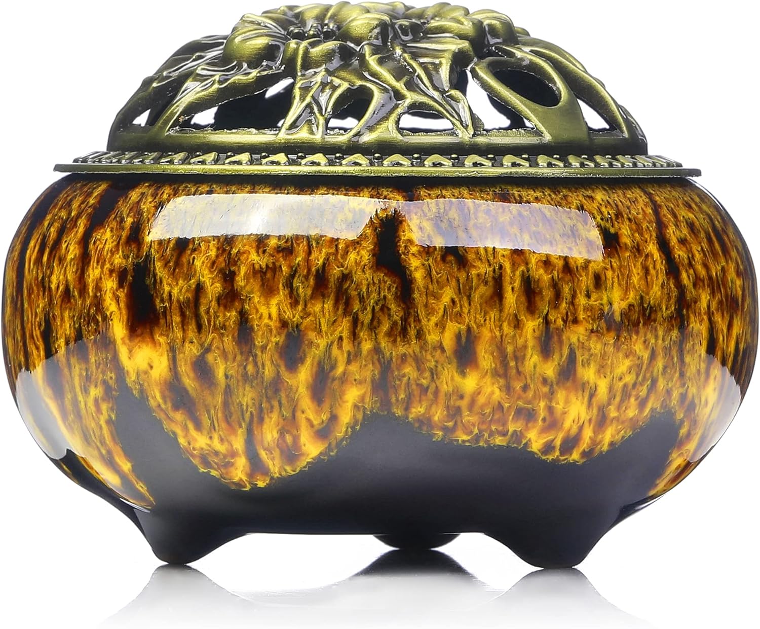 LamDawn Incense Burner with Calabash Holder - Kiln-Colored Yellow Porcelain