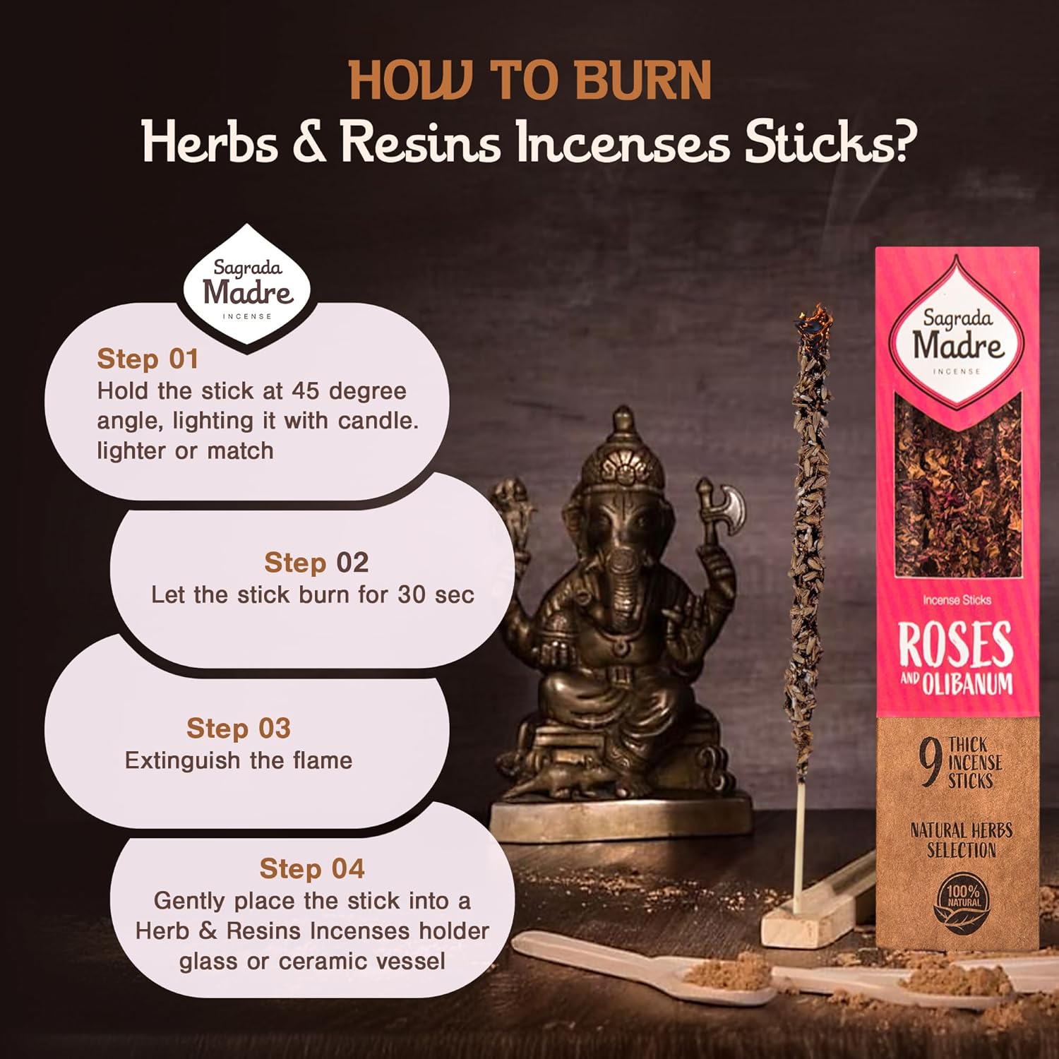 9 Pcs Rose Frankincense Incense Sticks - 7 Long Natural Aromatic