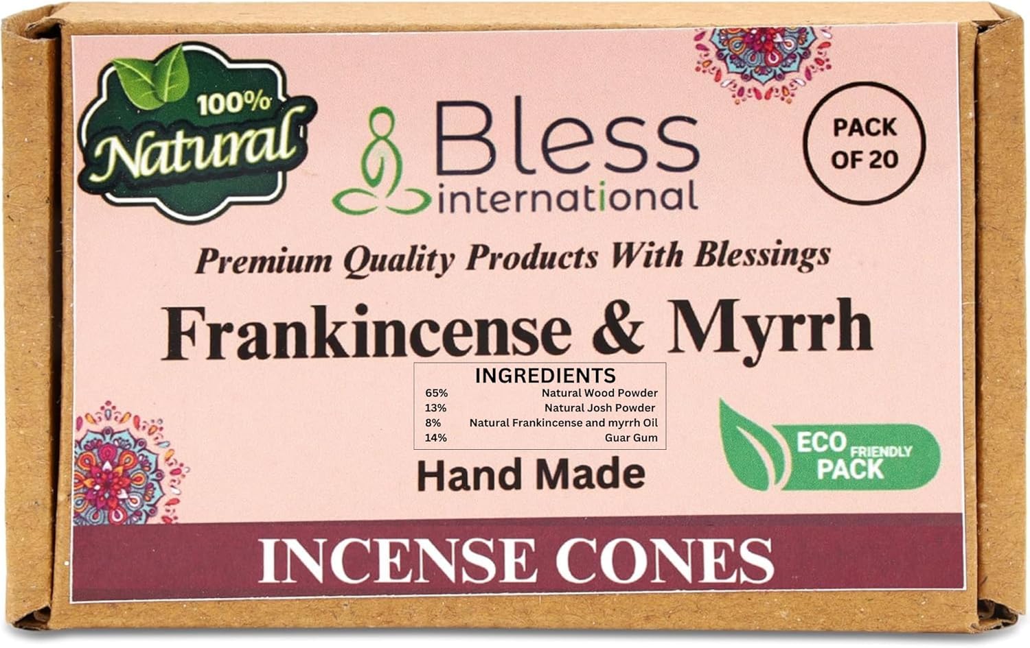 Bless International Frankincense Myrrh Natural Incense Cones 20 Count