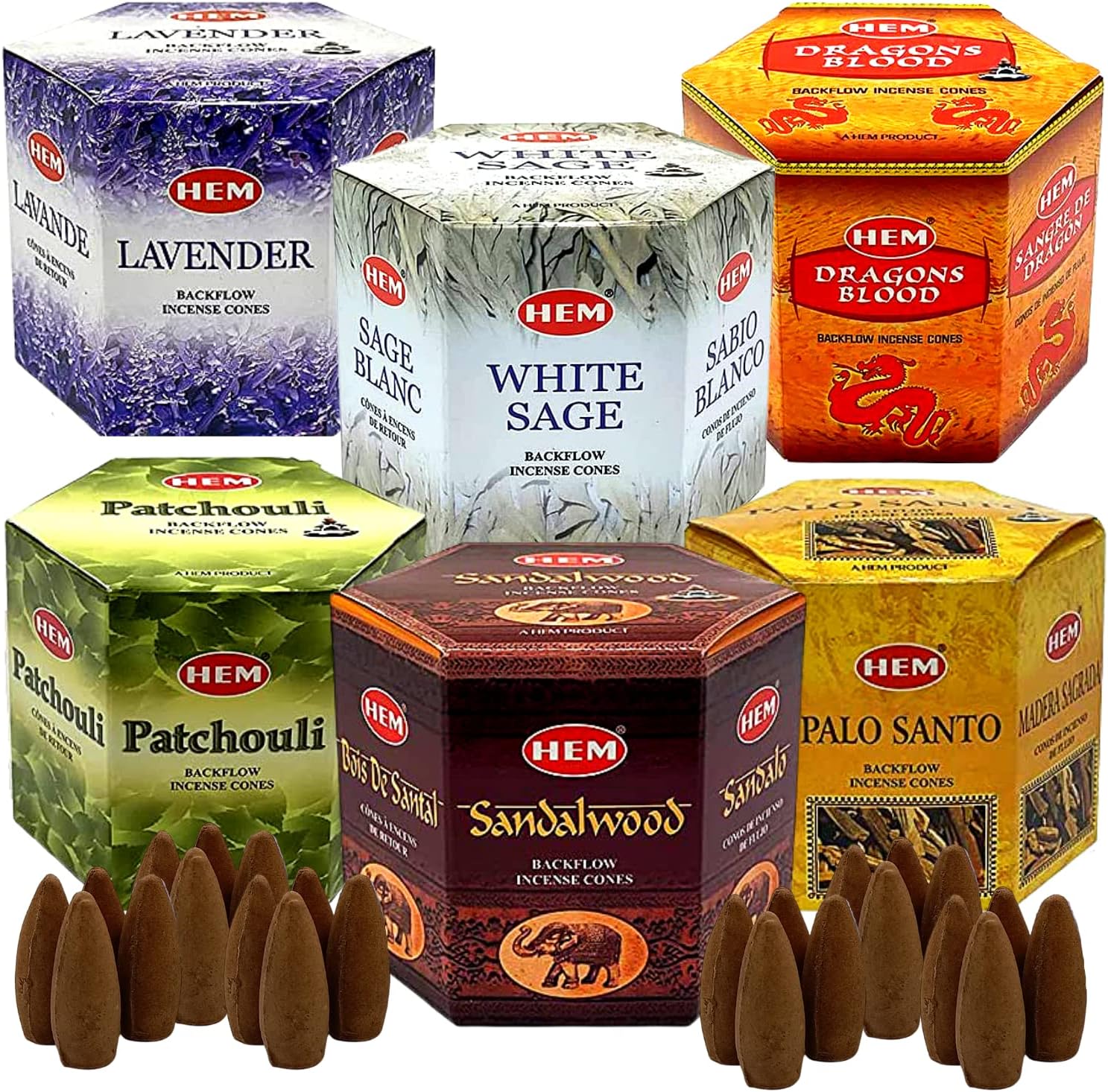 HEM Backflow Incense Cones Variety Pack - 240 Cones 6 Types